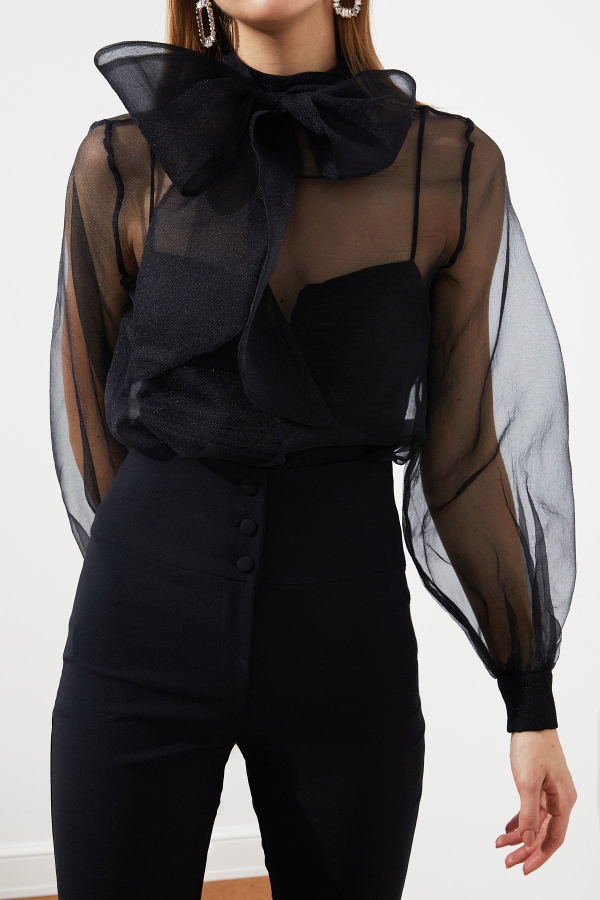 Trendyol Collection-Transparent Black Tulle Blouse - Woven, TPRSS20EL1182 5
