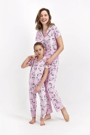 Kısa Kol Önden Düğme Uzun Pantolon Pijama Takımı (anne Kız Kombin Yapılabilir Fiyatlar Ayrı Ayrıdır) BEK2416
