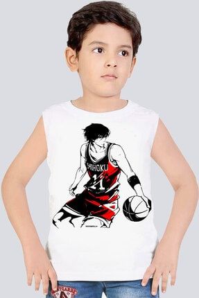 Erkek Çocuk Beyaz Yakışıklı Basketci Kesik Kol | Kolsuz T-shirt | Atlet 1M1SB370FB