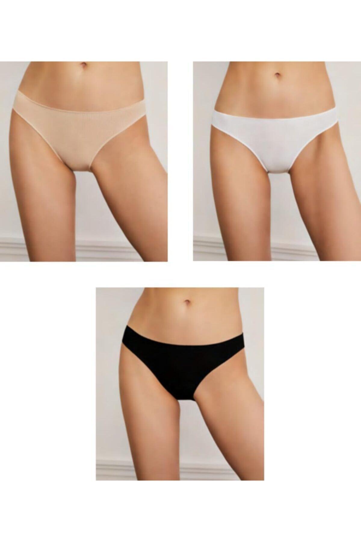 Eros-Women's Black and White Skin Trackless Panties 780 5 Pieces New Season 2