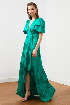 Carmen Fusya Simli V Yaka Uzun Abiye Elbise Fiyati Yorumlari Trendyol