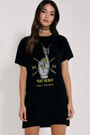 Kadın Siyah Yılan Parmaklar Kısa Kollu Penye T-shirt Elbise 1M1DW379AS