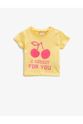 Kız Bebek Sarı Kısa Kollu Baskılı Pamuklu T-Shirt 1YMG19192OK