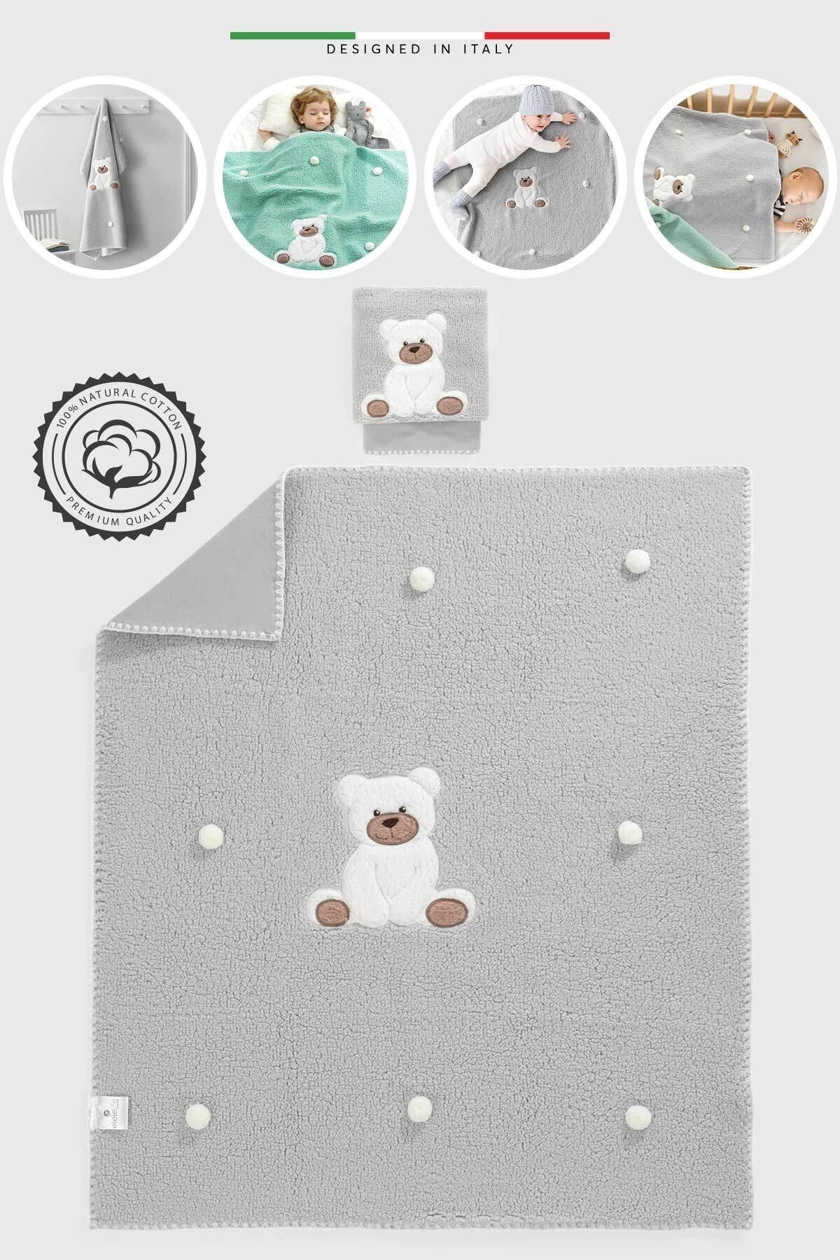 Детское одеяло Elele Life Bear из пуха ягненка, 90x100 см, серое ELLFBEAR90100