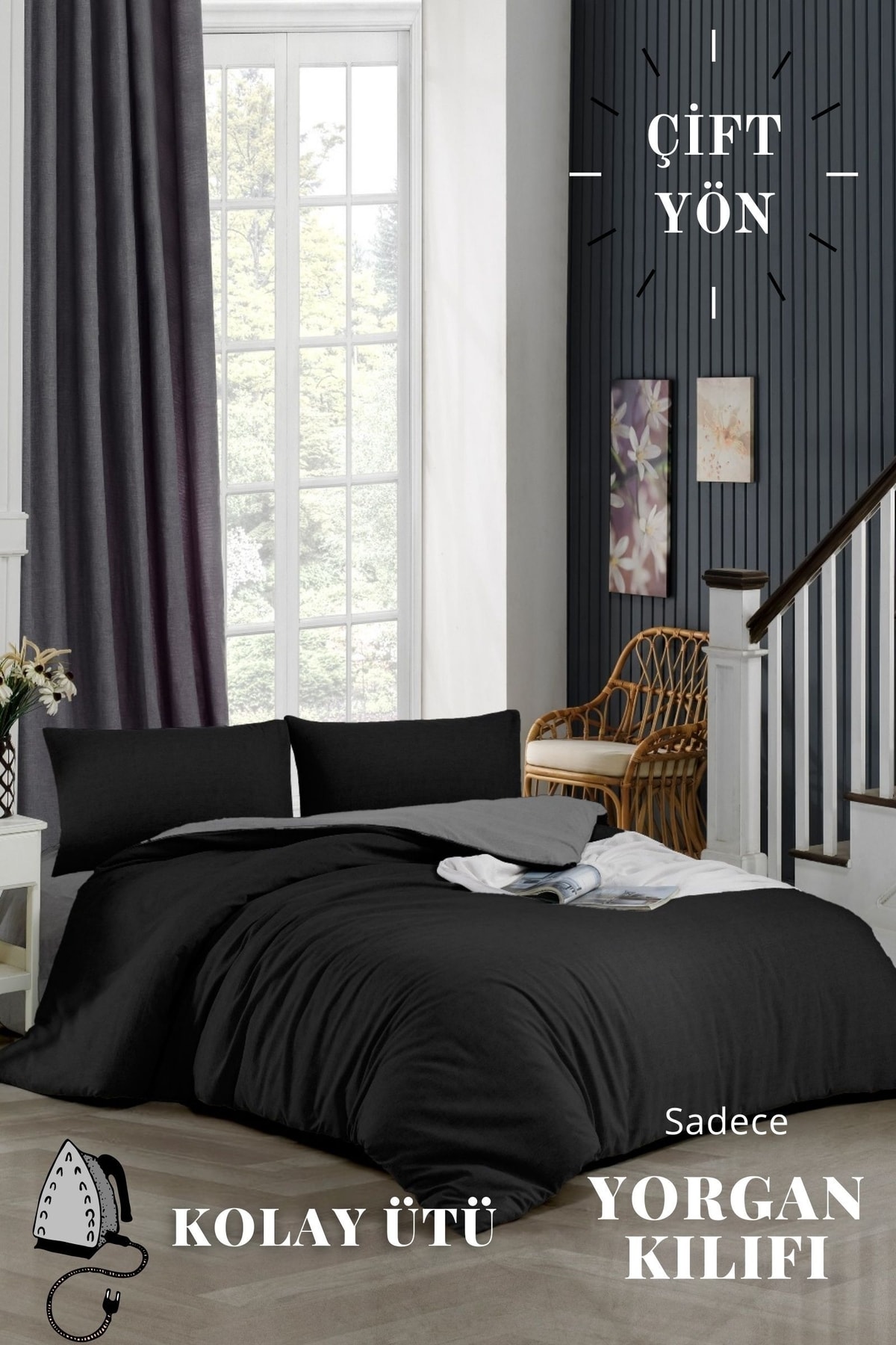 Easy Iron Double Duvet Cover-Single Bed (160x220) Black