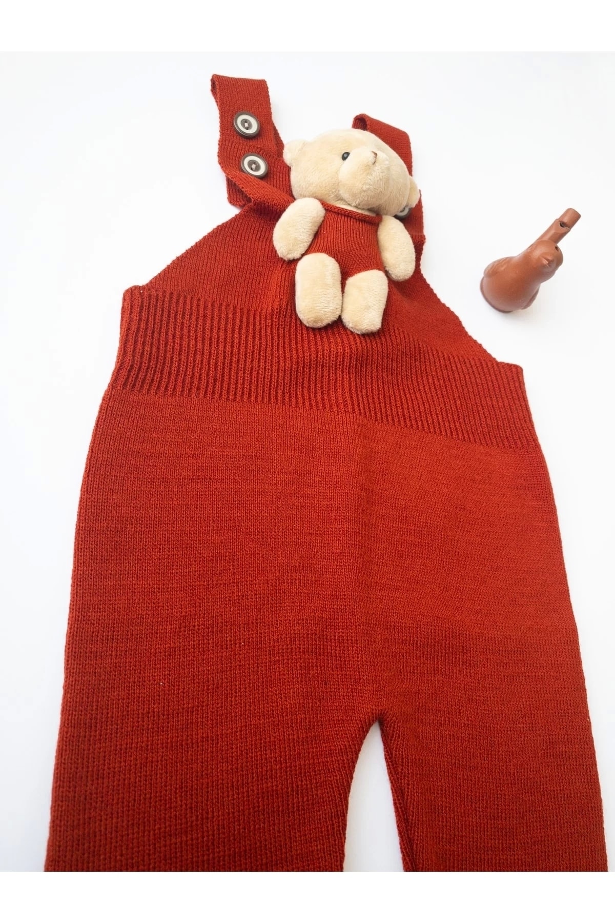 gogo bici Ayıcıklı Düğmeli Bebek Çocuk Triko Salopet Kiremit fotoğrafı 6 (önizleme)