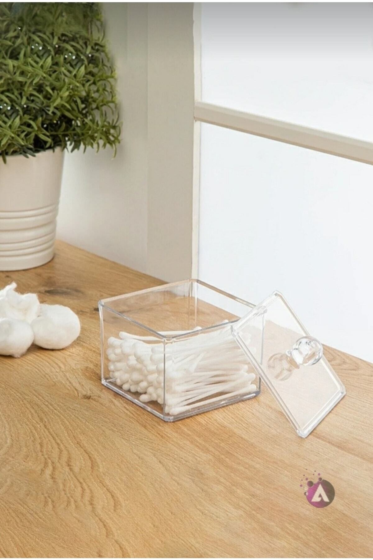 Square Cotton Holder with Lid, Ear Garbage Clear