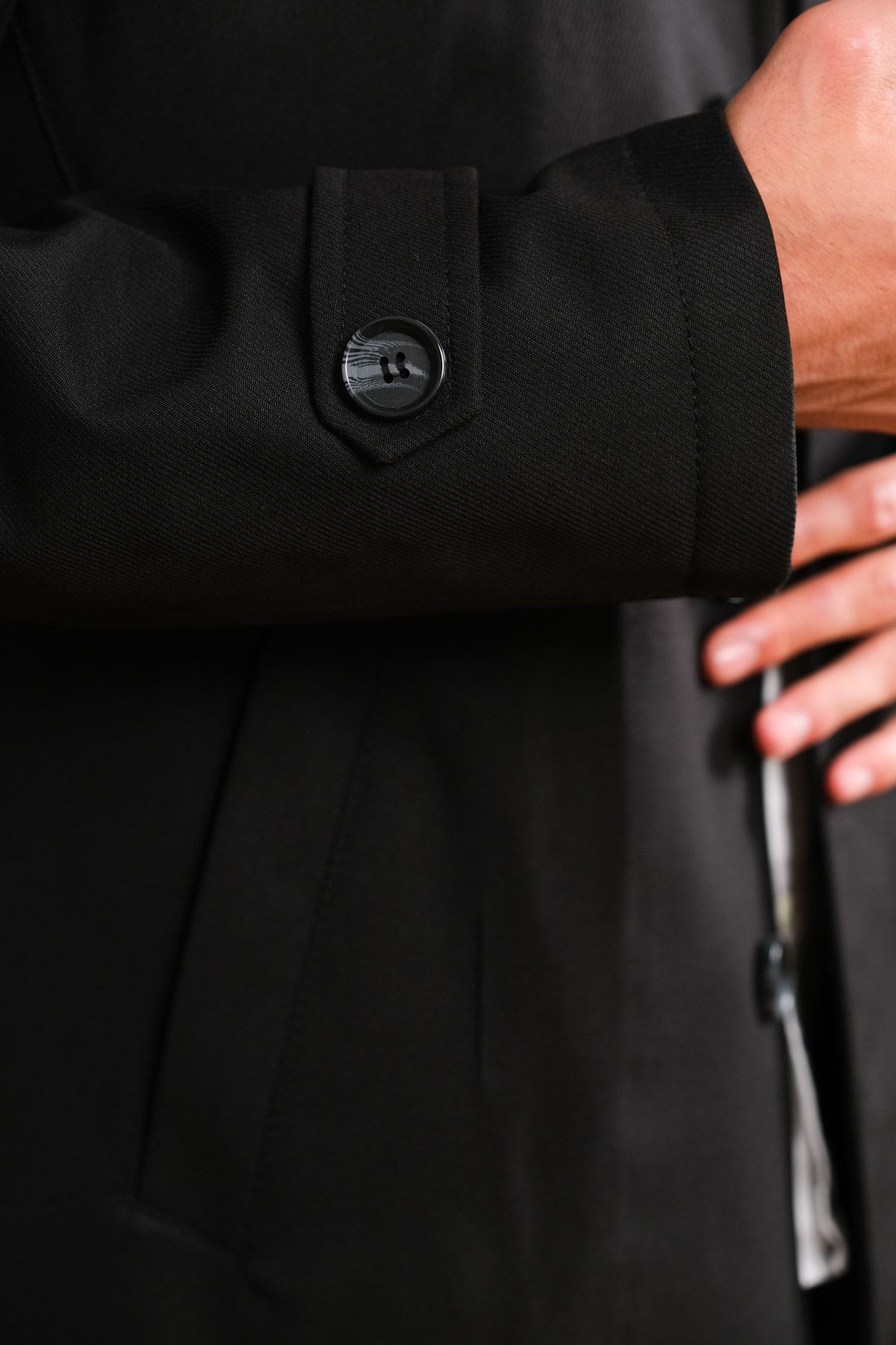 Witwork-Black Trench Coat - Jacket Collar and Hidden Buttons 5