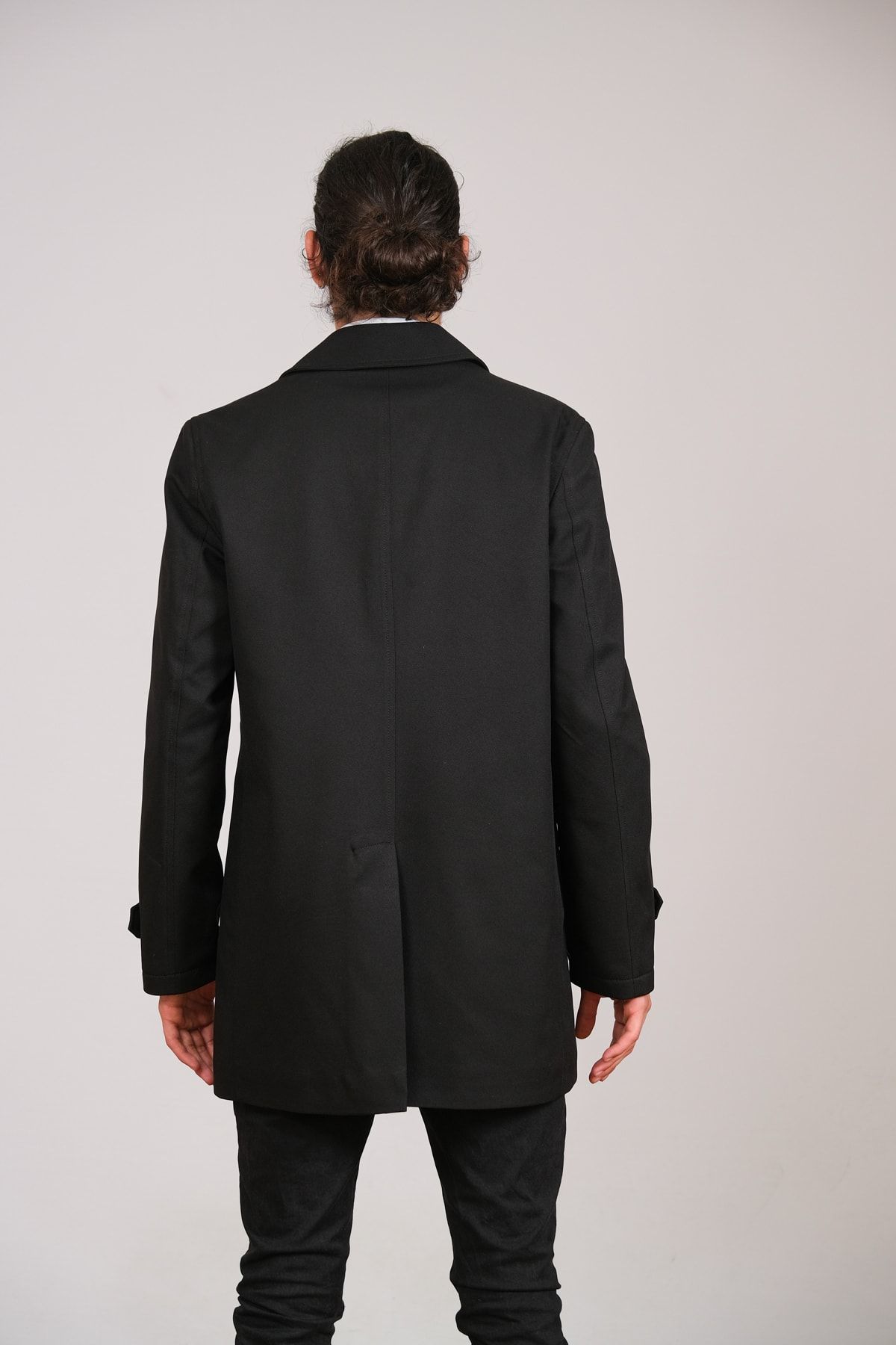 Witwork-Black Trench Coat - Jacket Collar and Hidden Buttons 7