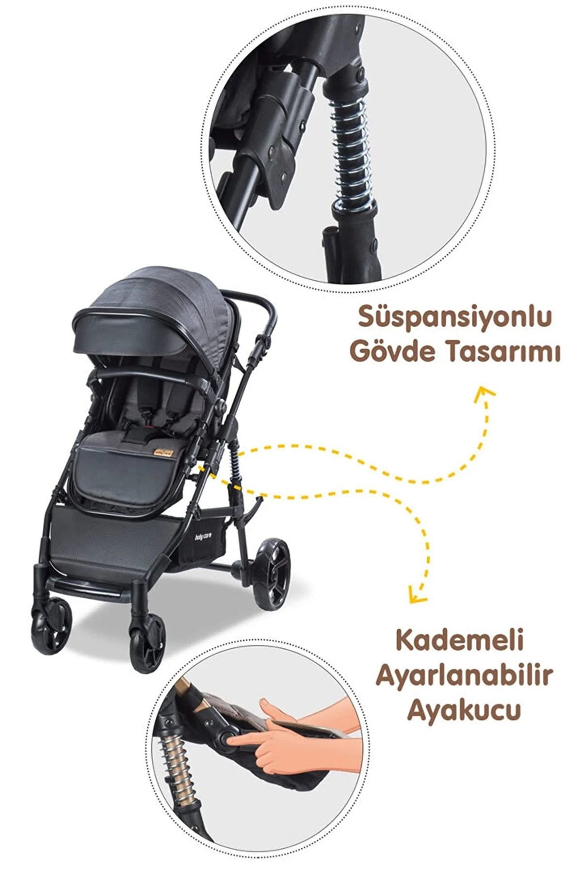 Baby Care Amortisörlü Katlanabilir Oto Koltuklu Travel Sistem Bebek Arabası Bc340 Oyuncak Armağanlı SN12301