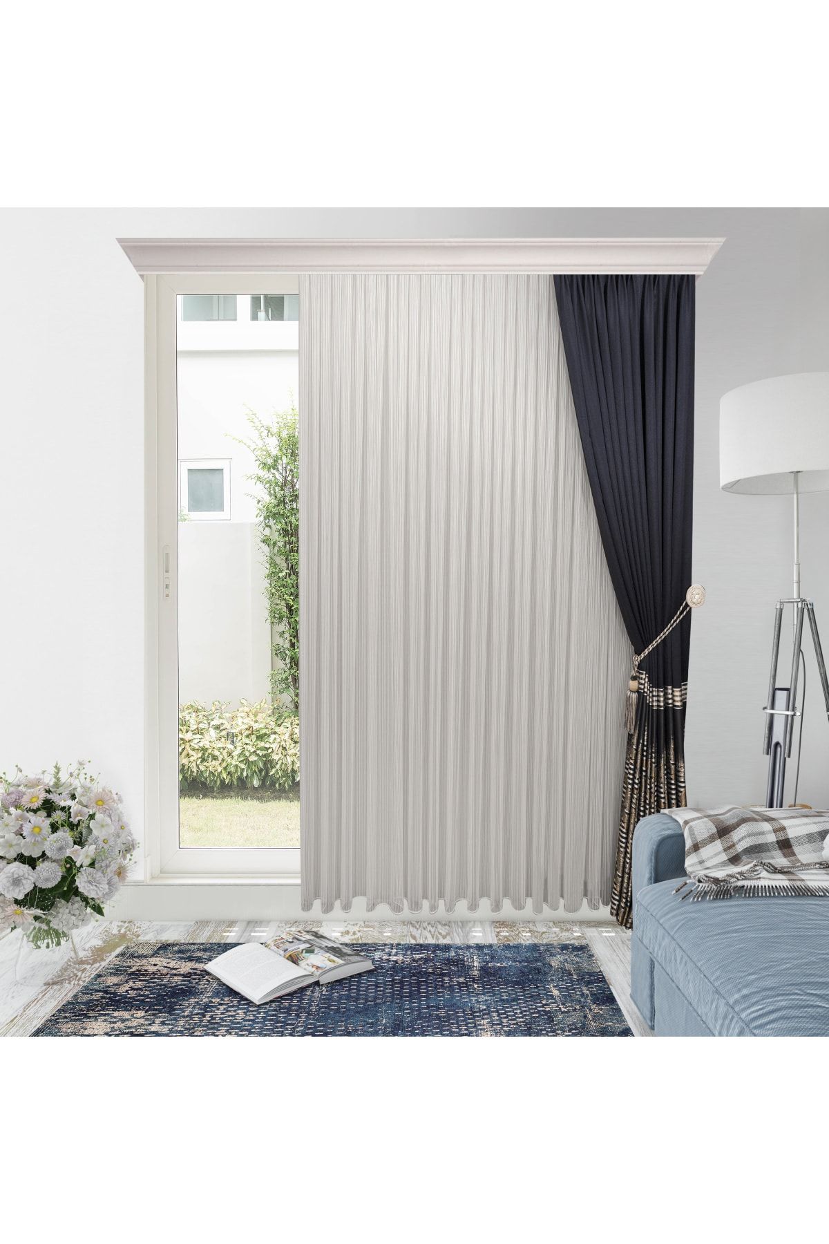 perhal perde ve halı Model Nou Cu Model De Lanț Fuste Fără Riduri Cu Plumb 1-2,5 Pliuri Ultima Modă Perdea Din Tul - 100 x 250