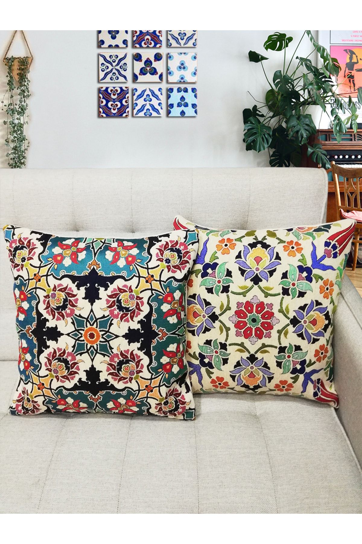 Dekorterapi Goblen Dokuma Kırlent Lale Temalı 2'li Set 43x43cm
