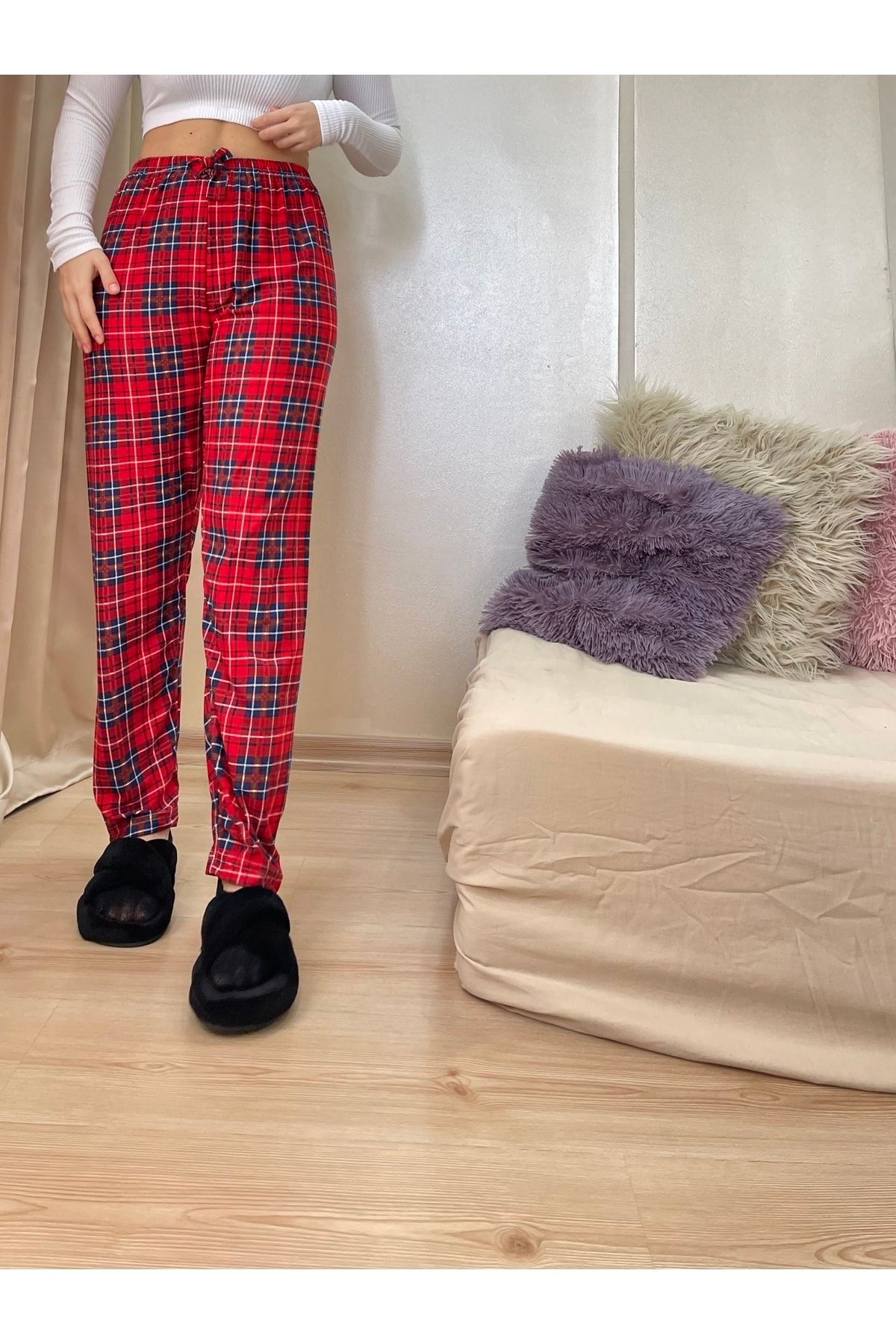 Red and black plaid new arrivals pajama pants plus siz