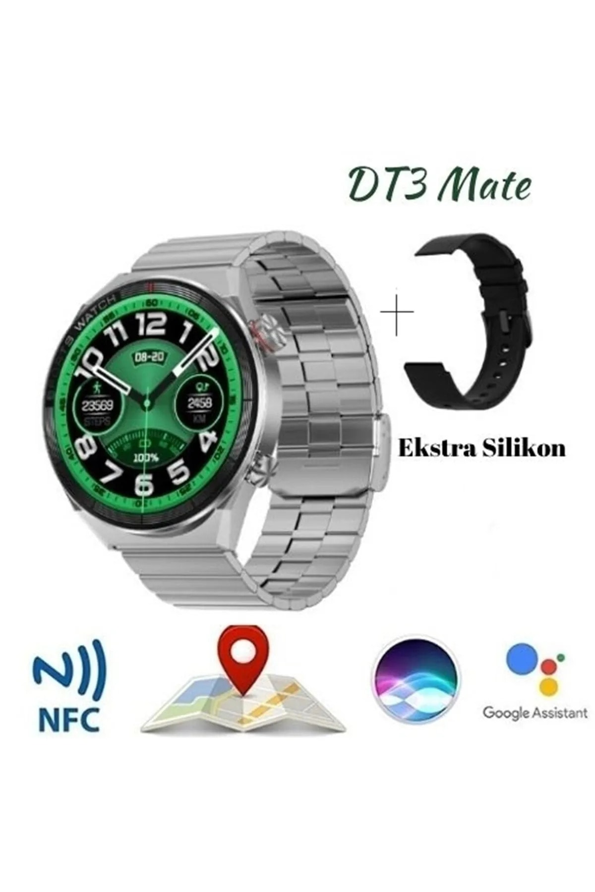 Teknoloji Gelsin Dt3 Mate Çift Kordon Akıllı Saat Smart Watch Siri Nfc Gps