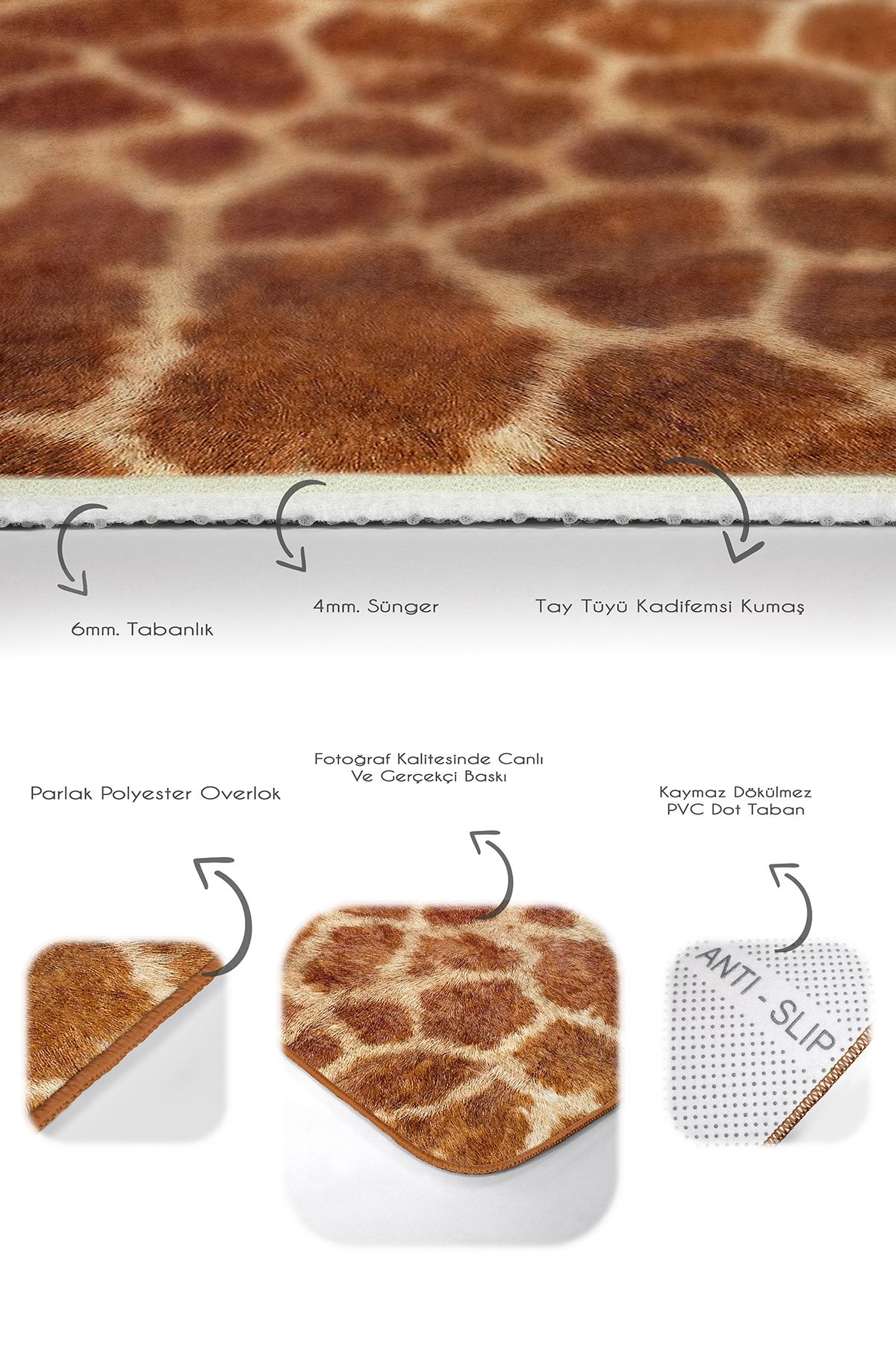 Realhomes-Set of 2 Giraffe Motif Fur Pattern on Brown Floor Simple & Stylish Classic 2-Piece Bath Mat Set 4
