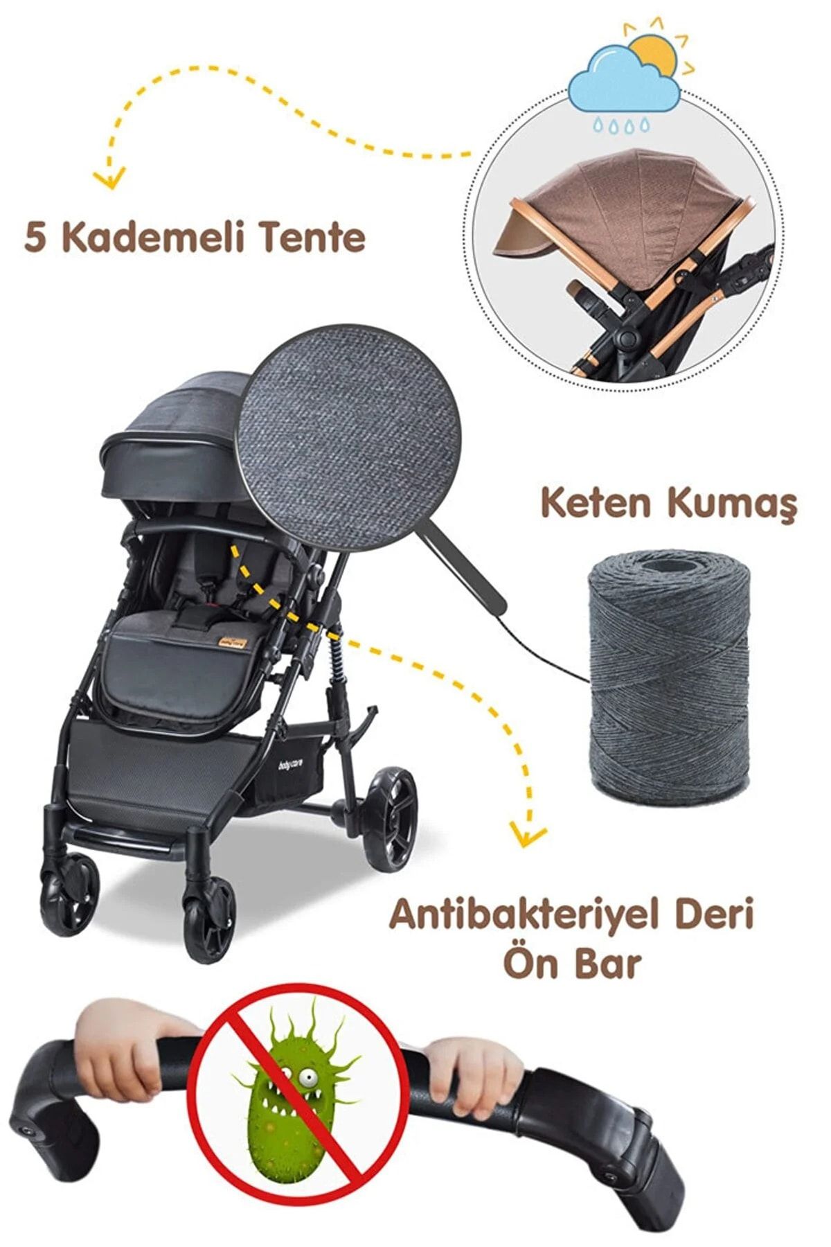 Baby Care Amortisörlü Katlanabilir Oto Koltuklu Travel Sistem Bebek Arabası Bc340 Oyuncak Armağanlı SN12302