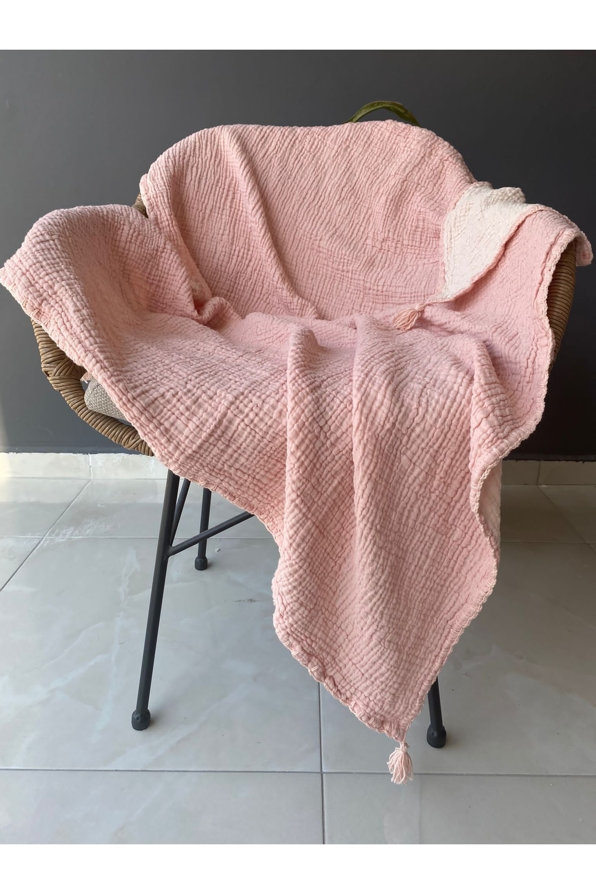 YASEMİNİNEVİ Pudra Rengi Bebek Müslin Örtü/pike fotoğrafı 3 (önizleme)