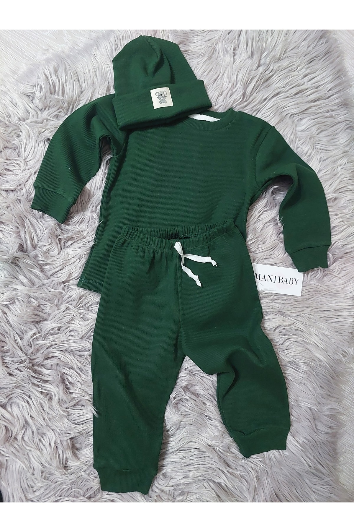 Manj Baby Pamuk Bereli 3'lü Takım Bebek Ve Çocuk Nefti Yeşil