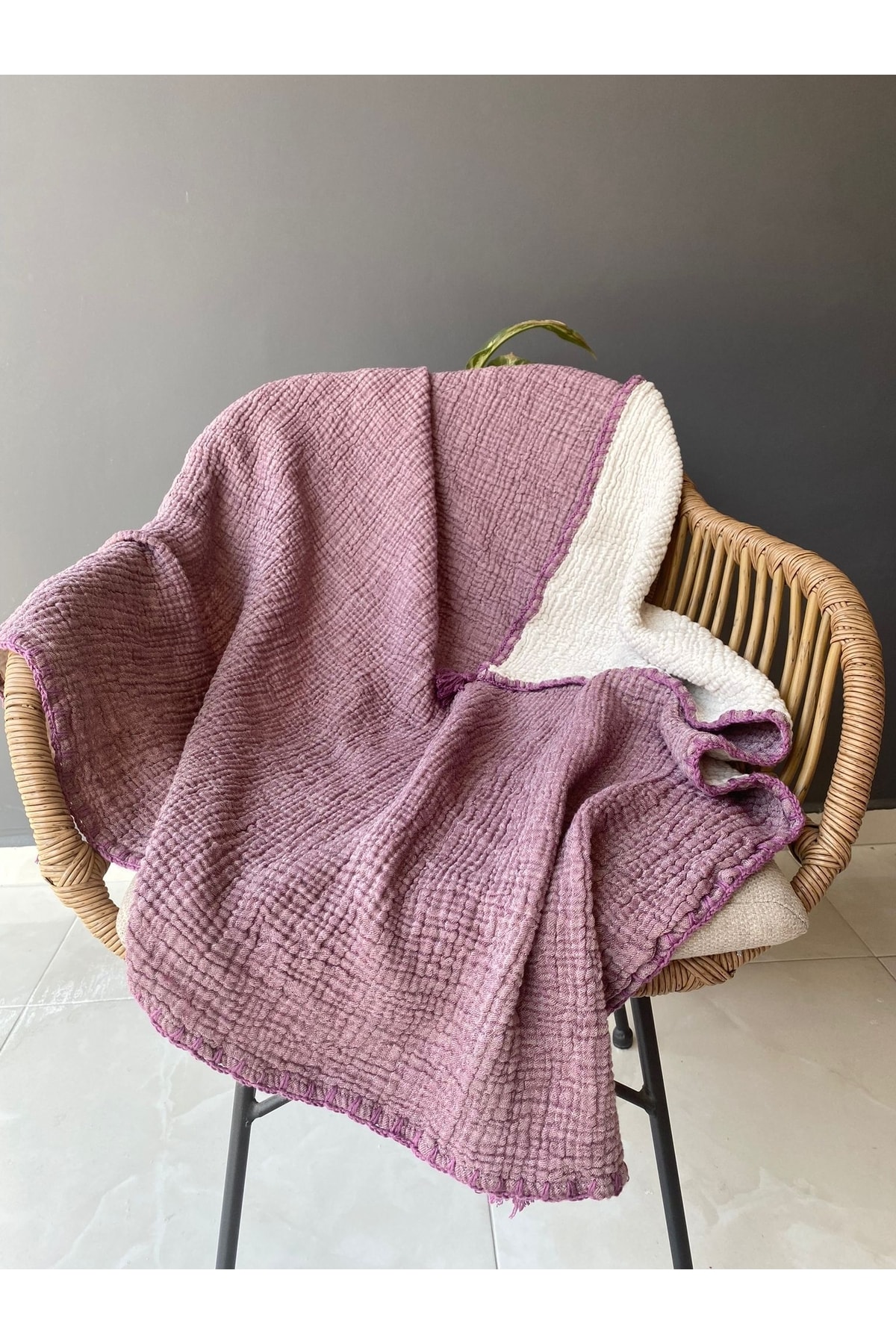 YASEMİNİNEVİ Mürdüm Rengi Müslin Bebek Örtüsü/pike fotoğrafı 2 (önizleme)