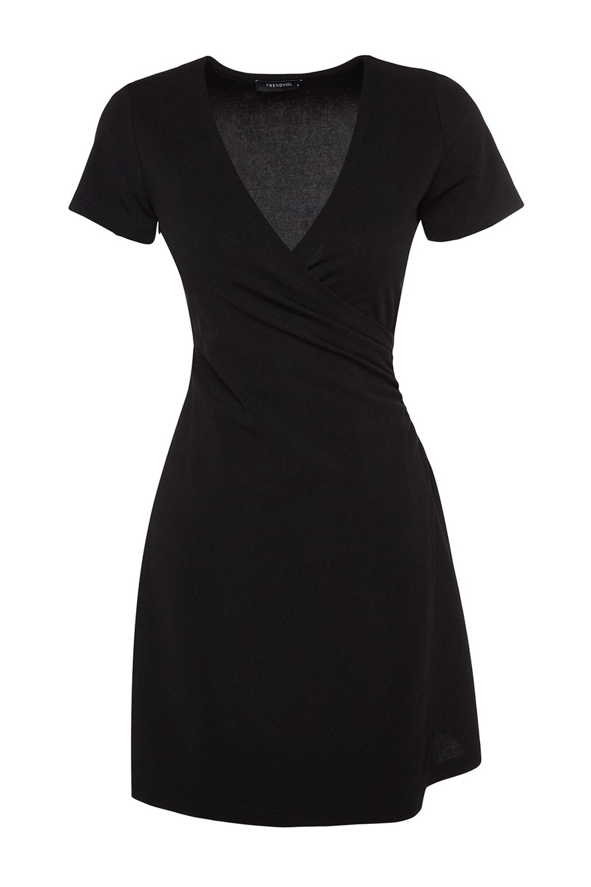 Trendyol Collection-Schwarzes, zweireihiges Mini-Strickkleid aus Crêpe in A-Linie mit zweireihigem Ausschnitt TWOSS23EL01703 6