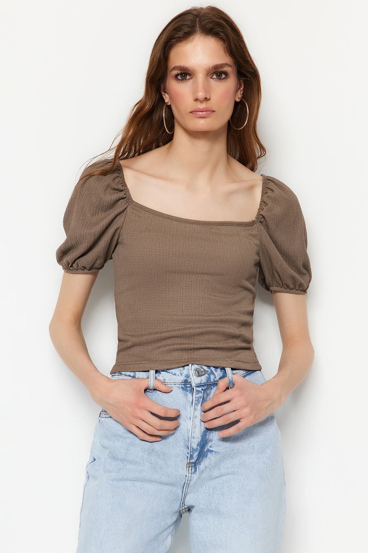 Trendyol Collection Bluse Beige Slim Fit RY7155