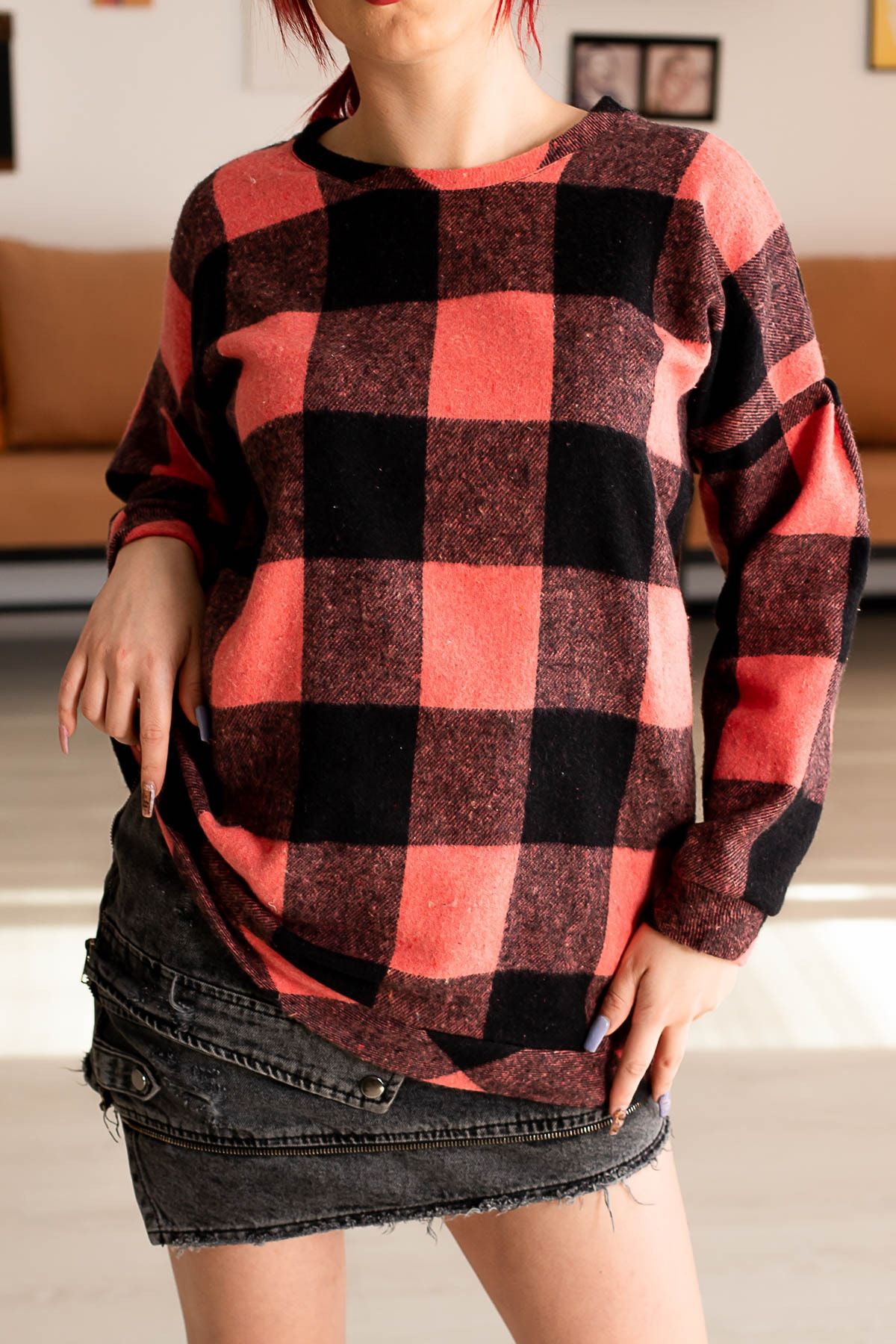 Pink plaid cheap sweater