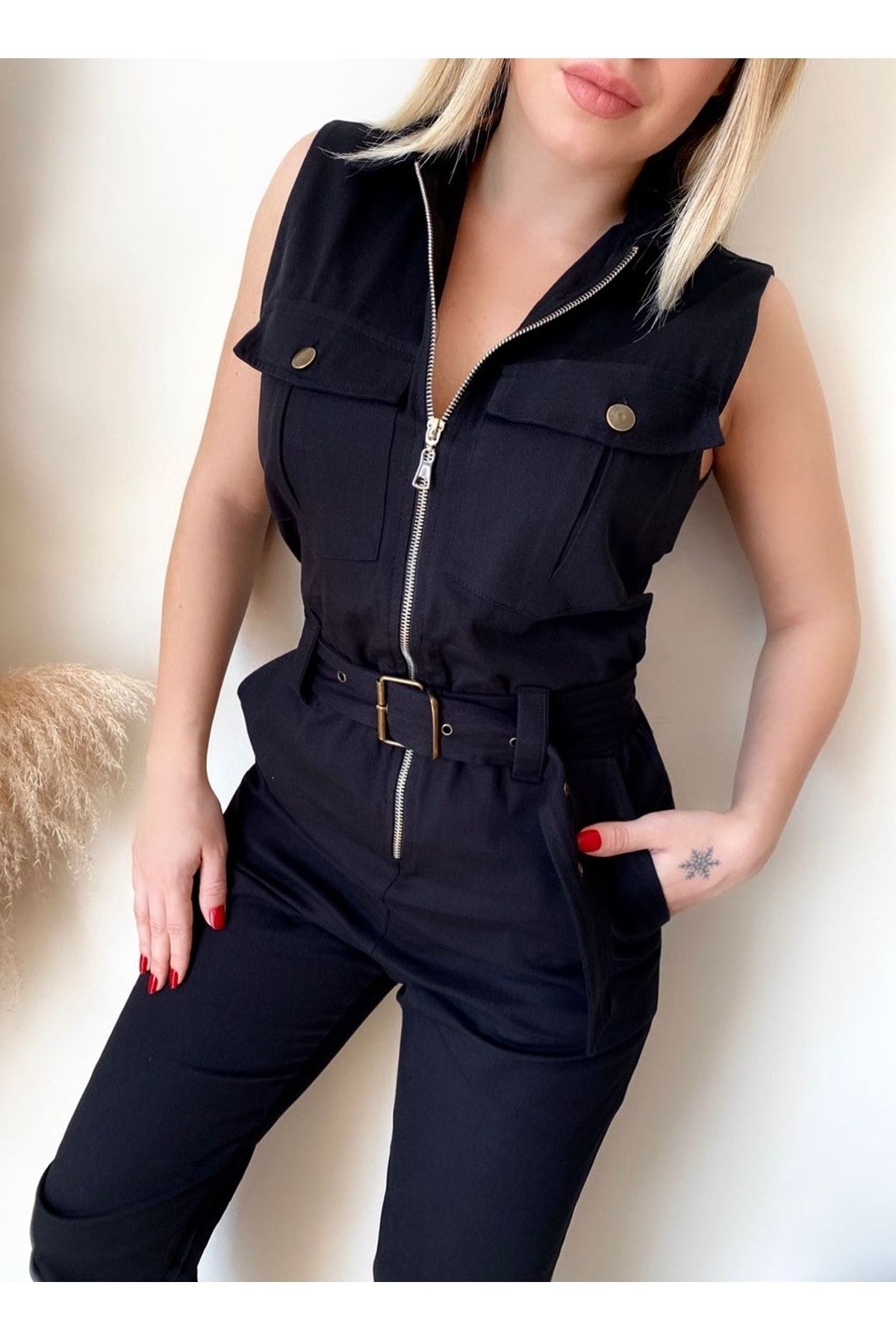 Black jumpsuit hot sale with pockets