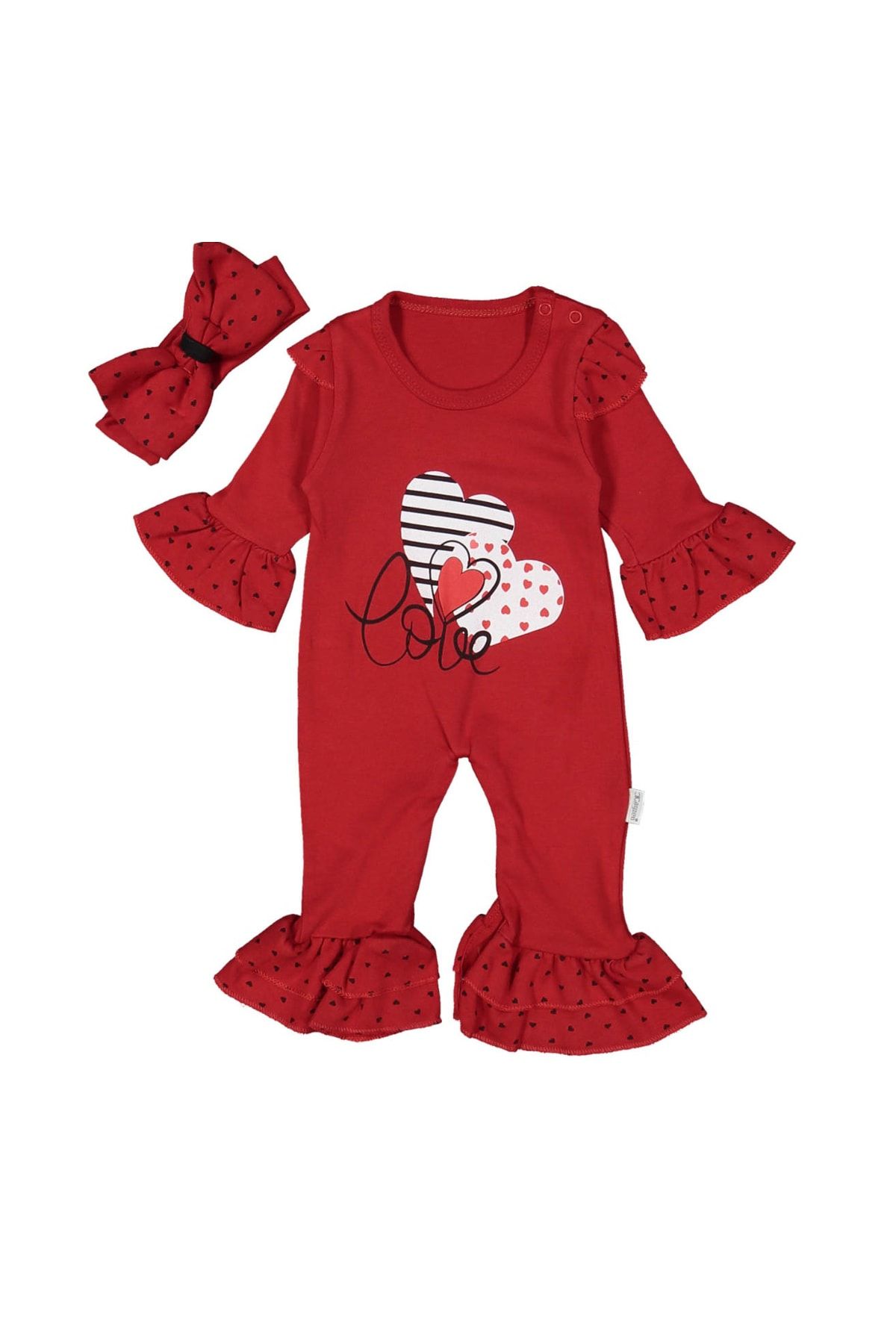Bebek zel Baby Girl Bandana Love Heart Patterned Jumpsuit 3 9