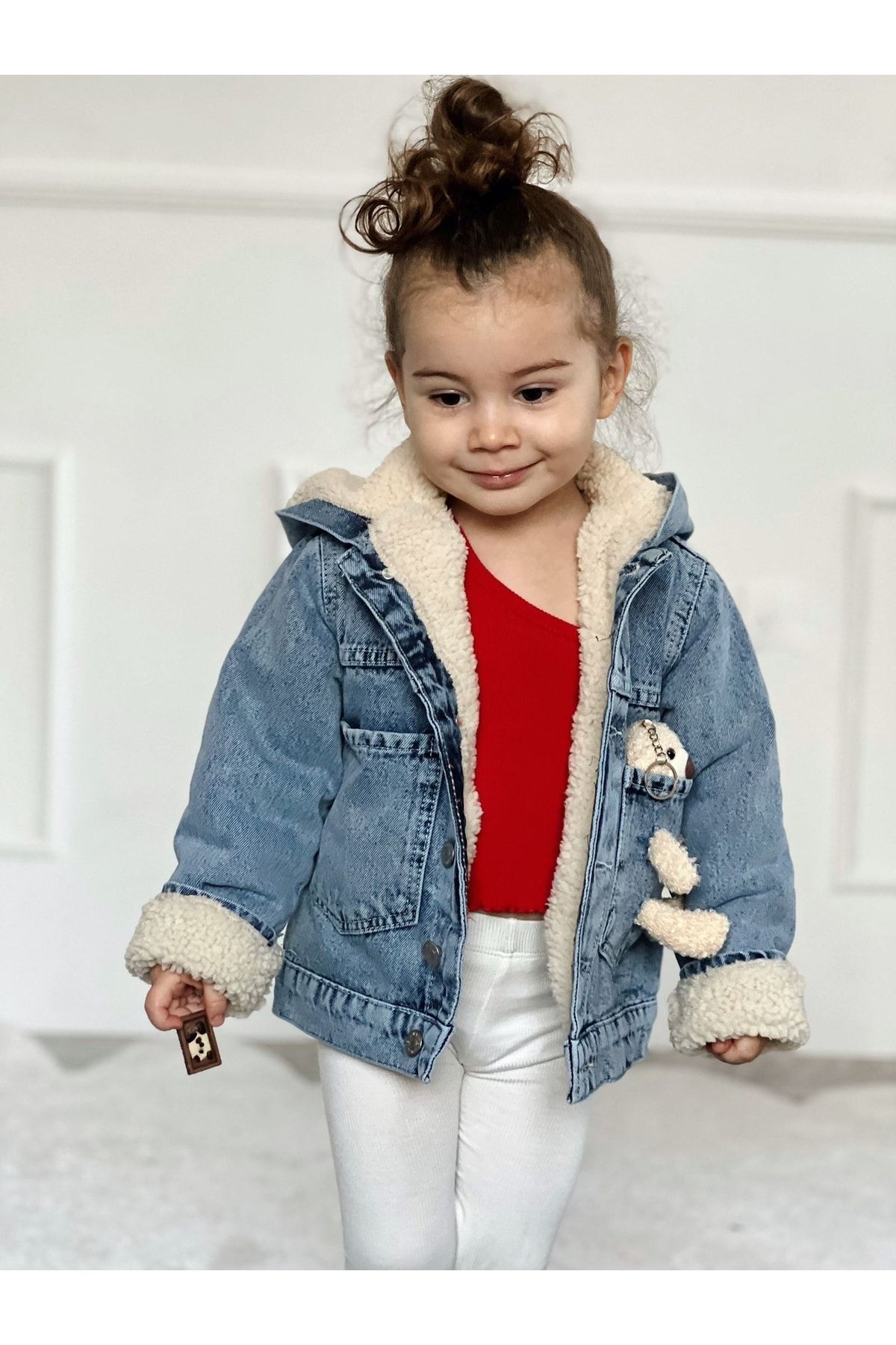 Denim jacket with teddy bear cheap