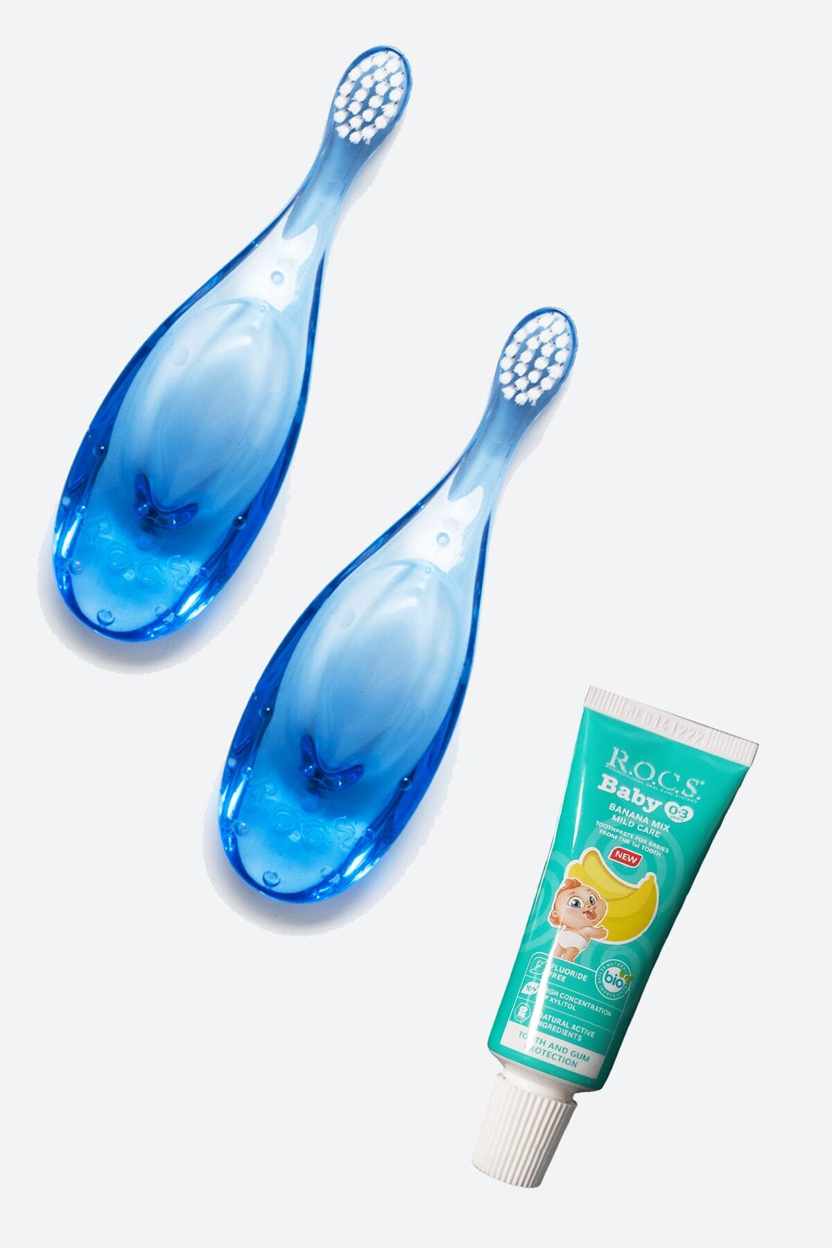 R.O.C.S. Rocs Baby 0-3 Yaş Diş Fırçası 2 Adet Mavi - Deneme Boyu Muz Püresi Baby Macun 25 Gr Hediyeli fotoğrafı 3 (önizleme)