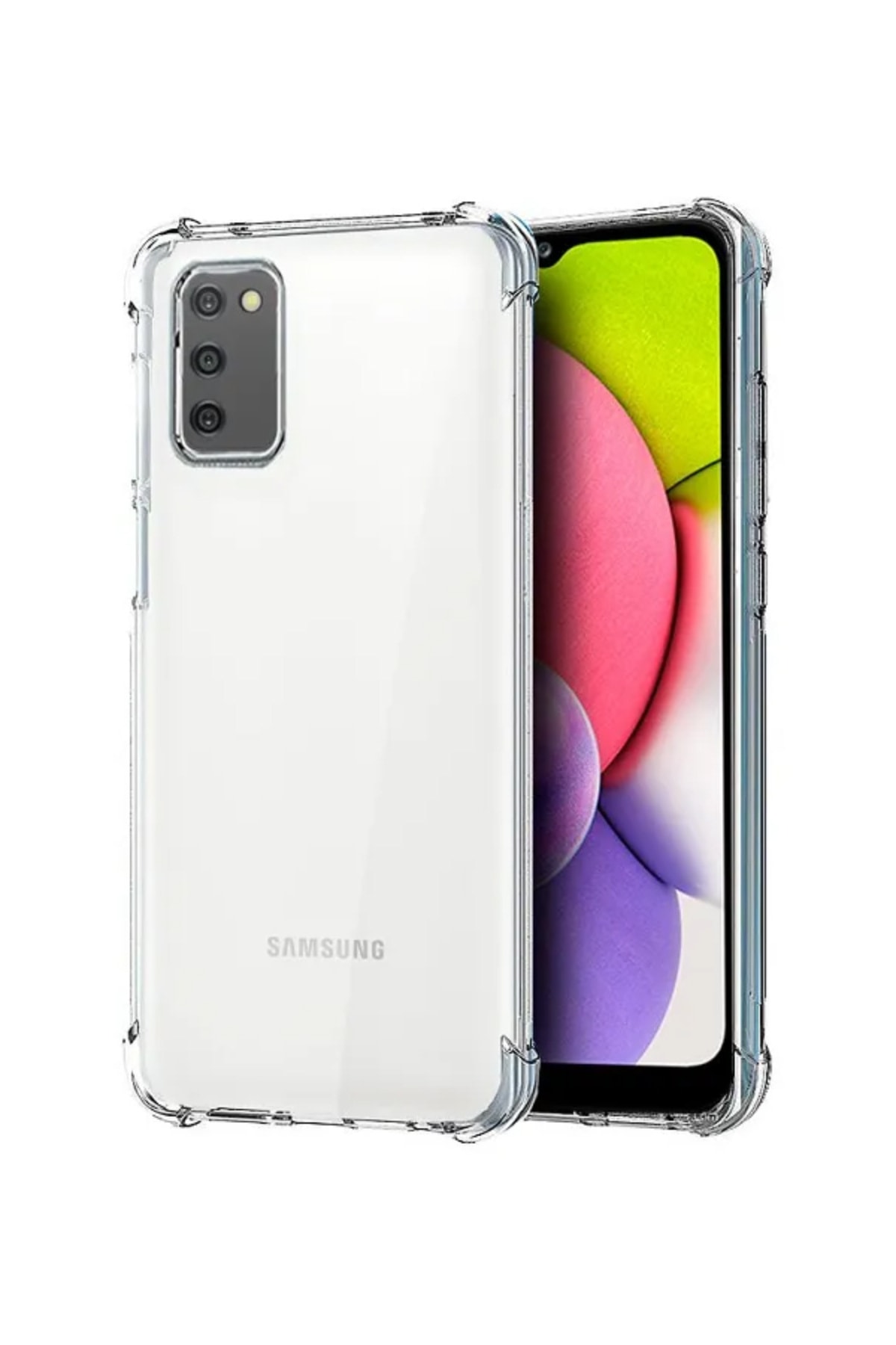 Samsung Galaxy A03S ile Uyumlu Kapak Kamera Korumalı Şeffaf Airbag Antishock Köşe Korumalı Silikon Şeffaf Kılıf