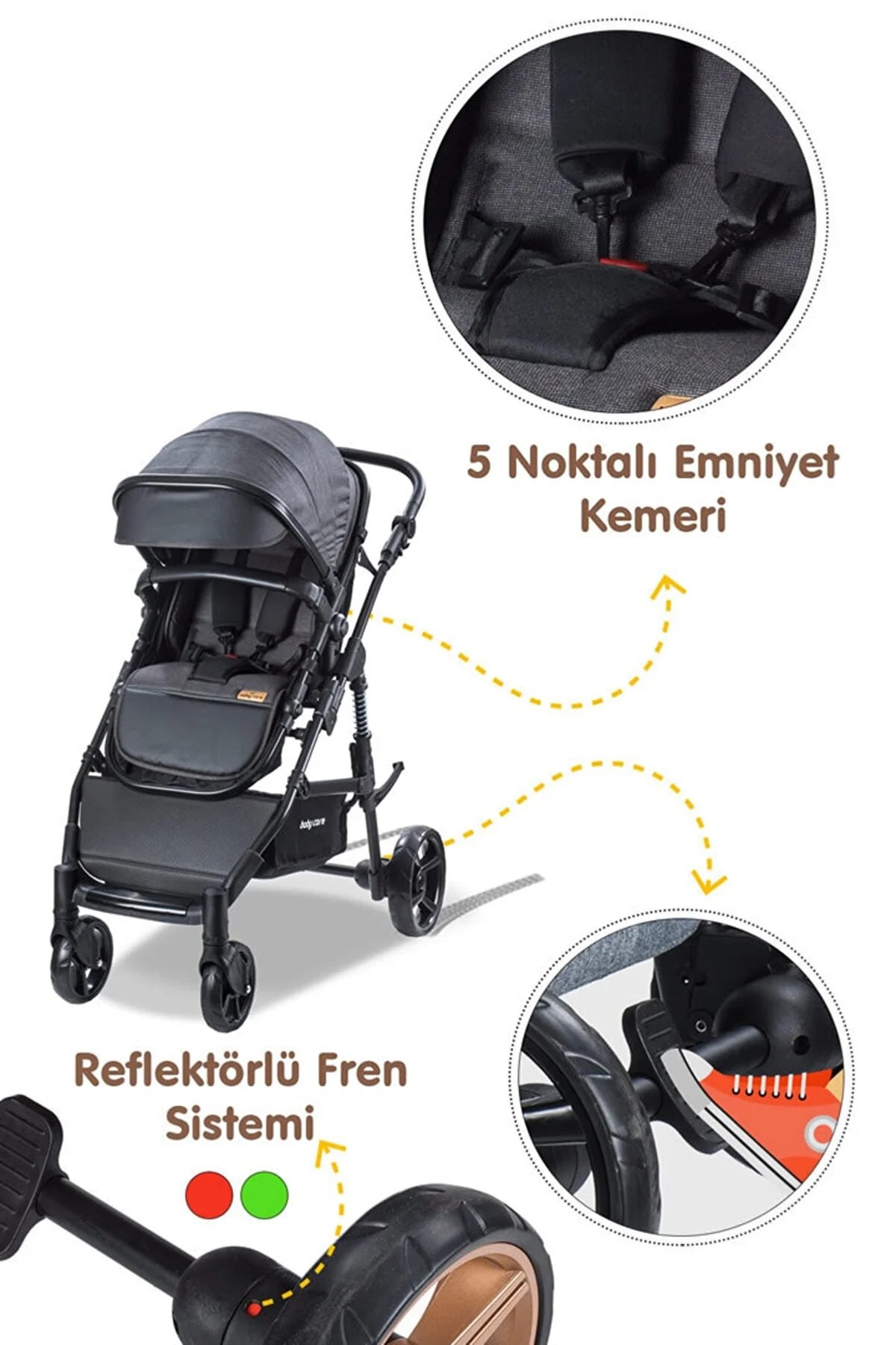 Baby Care Amortisörlü Katlanabilir Oto Koltuklu Travel Sistem Bebek Arabası Bc340 Oyuncak Armağanlı SN12302
