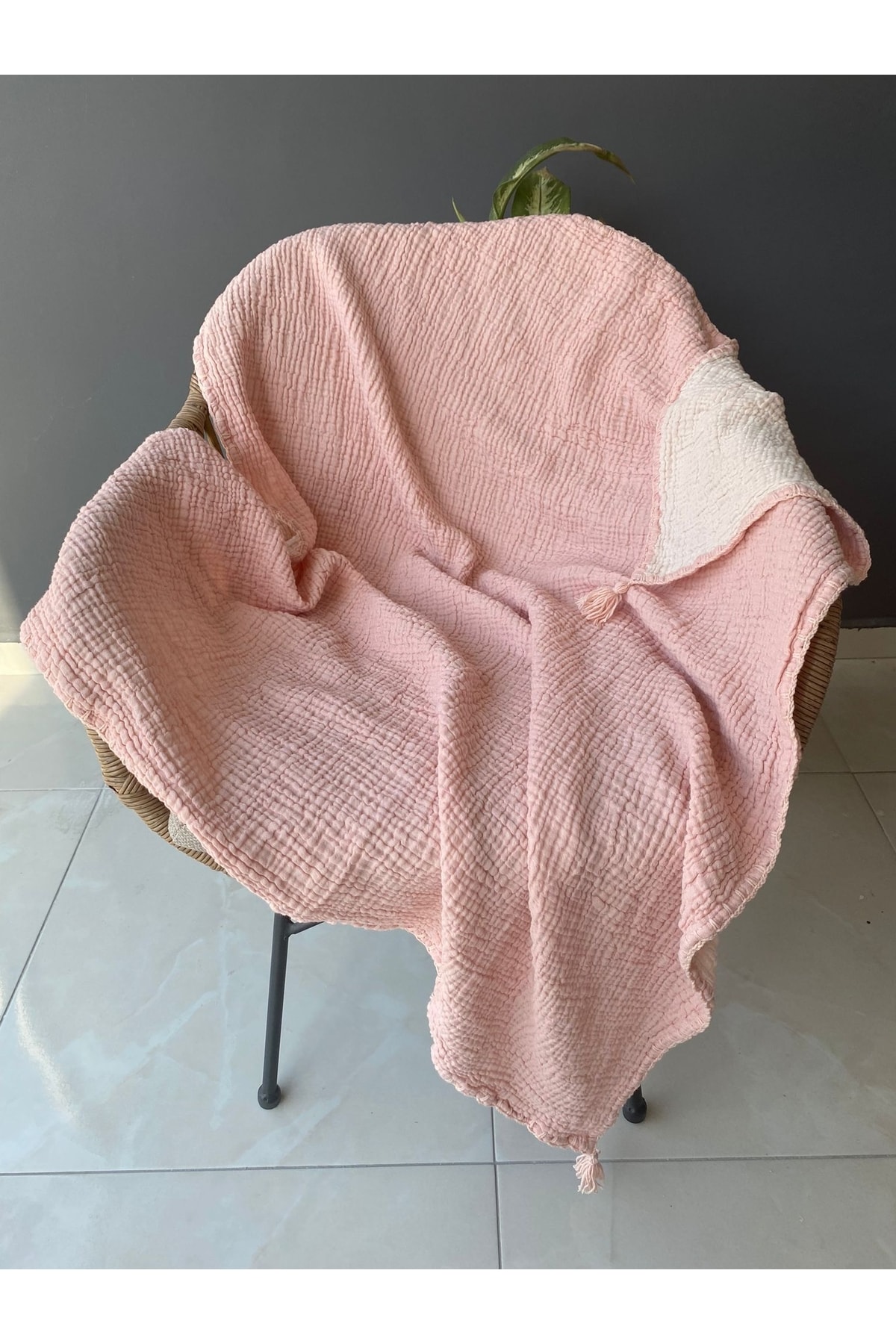 YASEMİNİNEVİ Pudra Rengi Bebek Müslin Örtü/pike fotoğrafı 2 (önizleme)