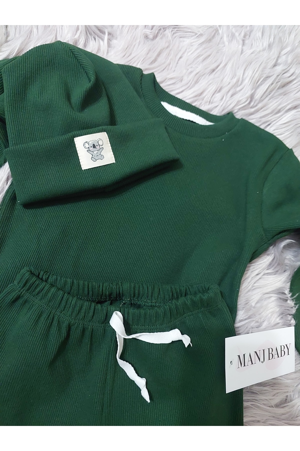 Manj Baby Pamuk Bereli 3'lü Takım Bebek Ve Çocuk Nefti Yeşil BY8651