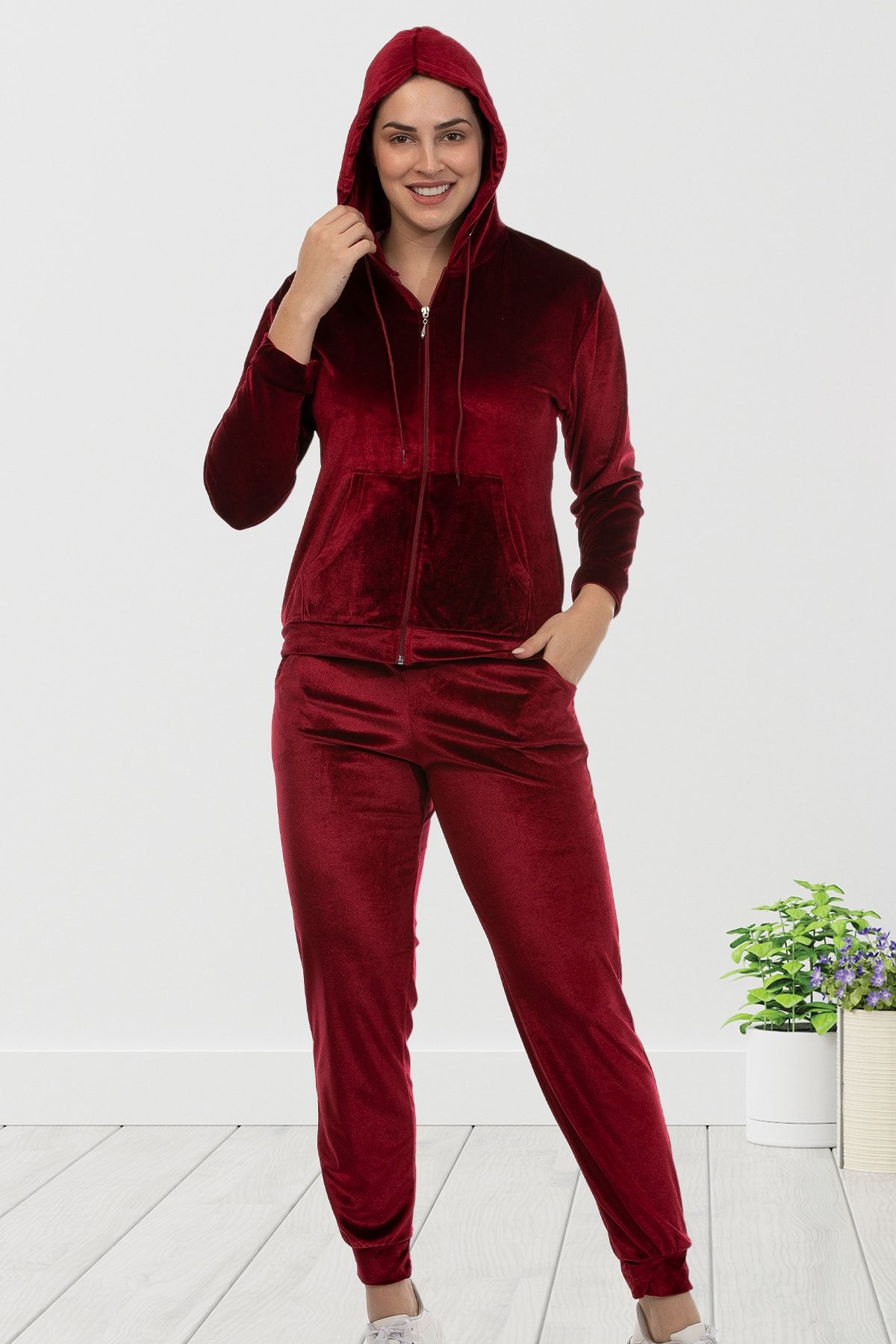 Red velour tracksuit womens sale