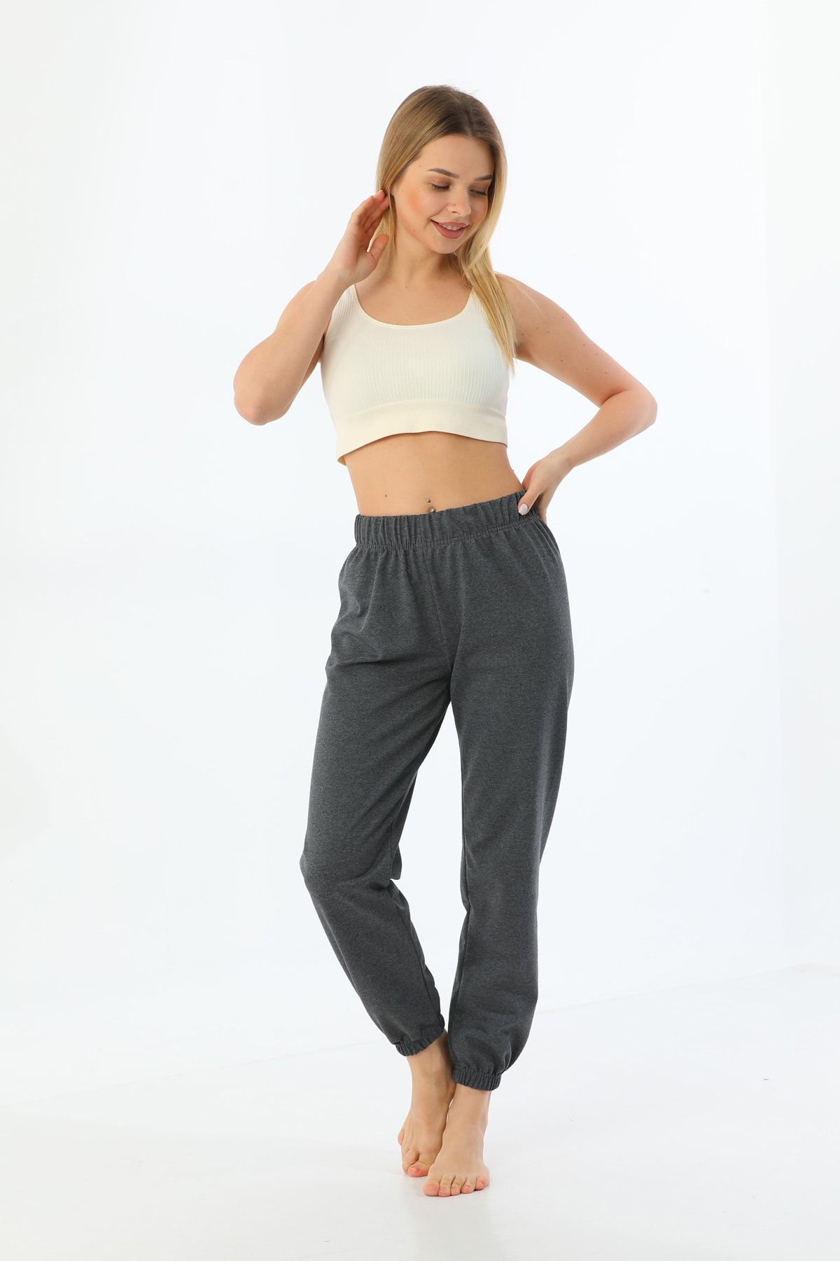 Arvin-Unisex Anthracite Two Thread Summer Sweatpants with Elastic Legs 2
