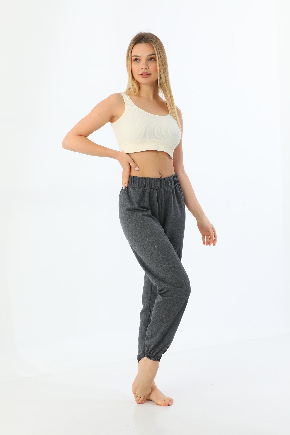 Arvin-Unisex Anthracite Two Thread Summer Sweatpants with Elastic Legs 3
