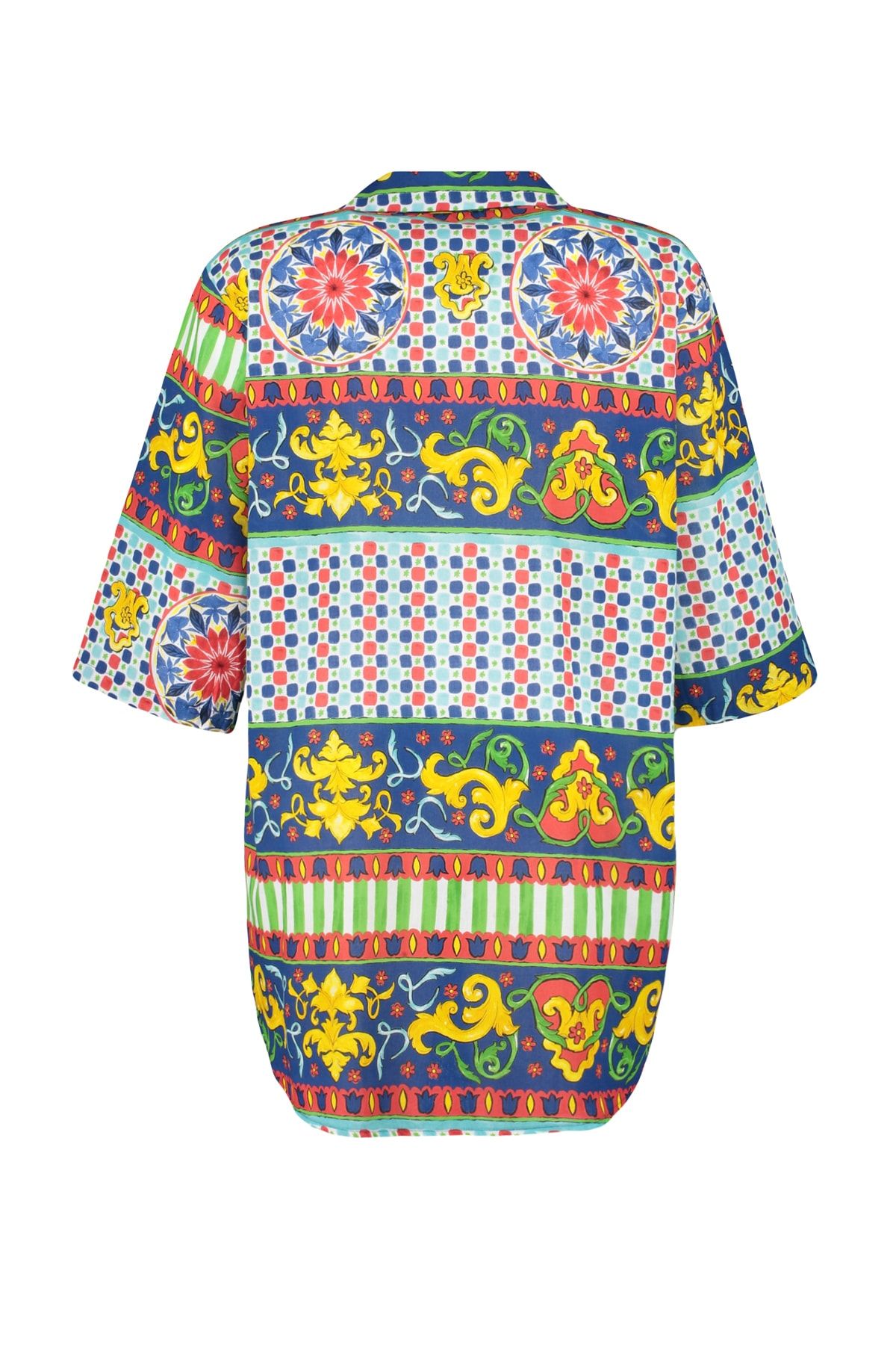 Trendyol Curve-Multicolor Ethnic Pattern Woven Beach Wear Plus Size Shirts Tbbss23Ax00000 7