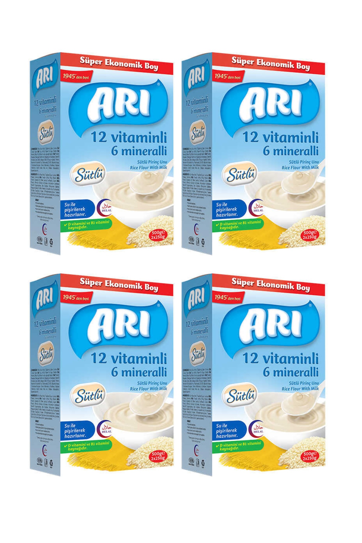 ARI Mama Sütlü 12 Vitaminli 6 Mineralli Sütlü Pirinç Unu 500 Gr X 4 Adet