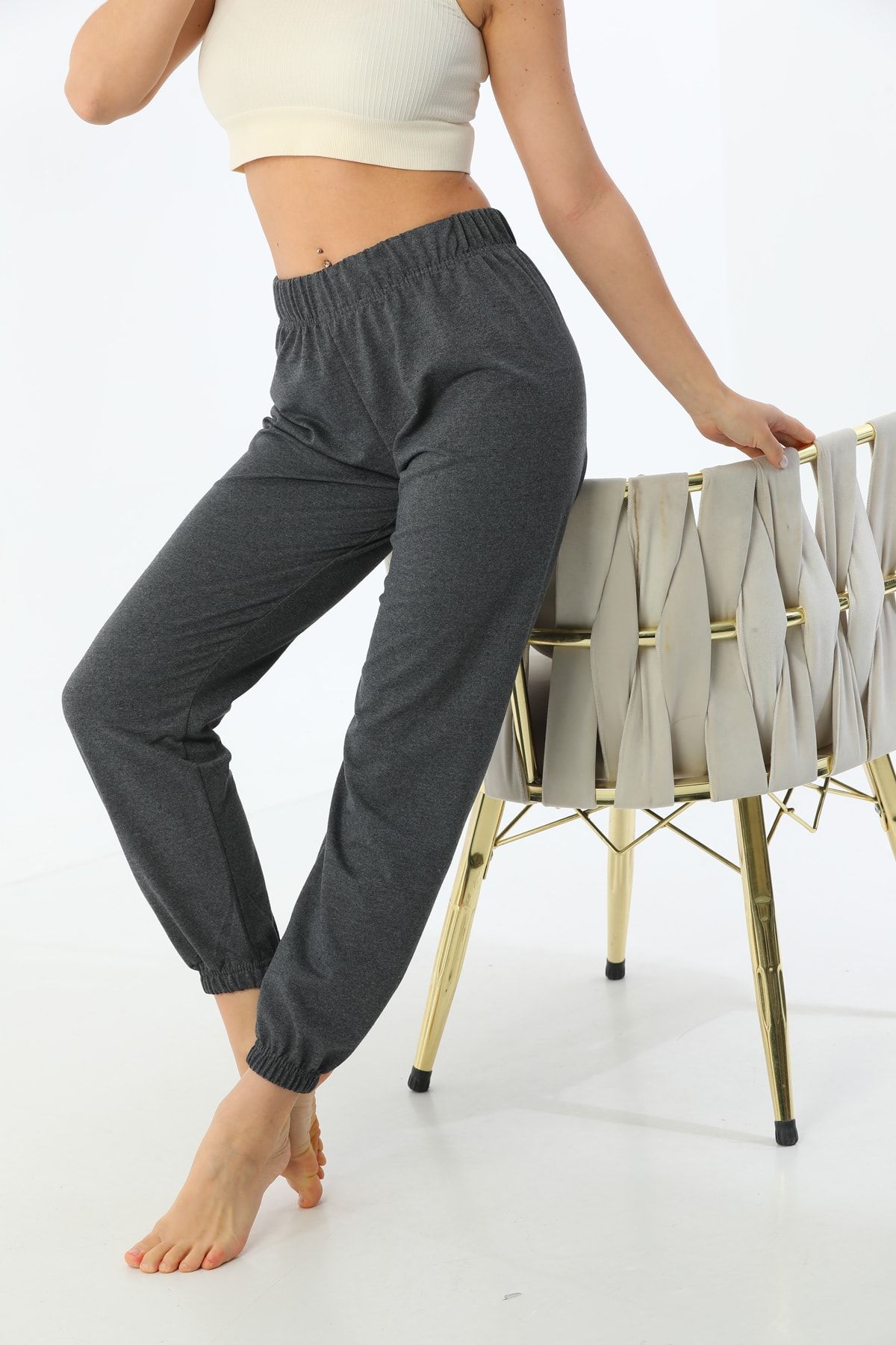 Arvin-Unisex Anthracite Two Thread Summer Sweatpants with Elastic Legs 5
