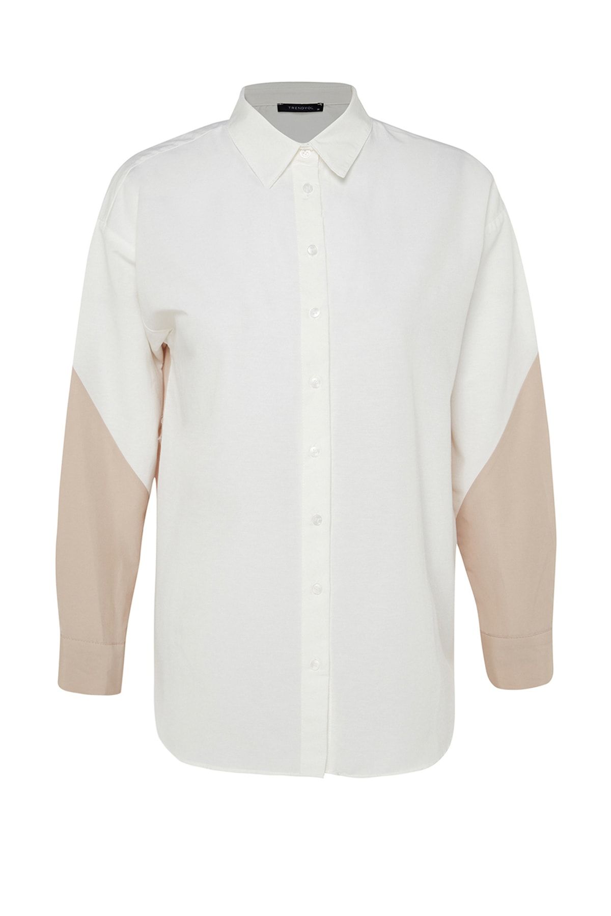 Trendyol Collection-Ecru Color Block Boyfriend széles szabású szőtt ing TWOSS23GO00393 8