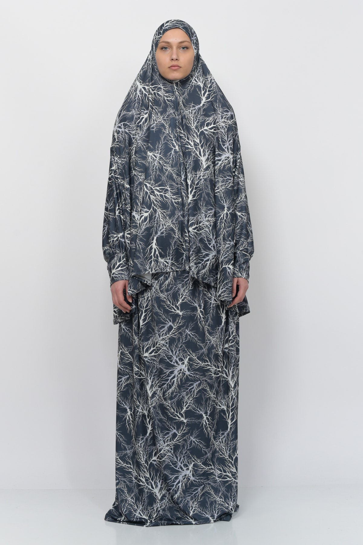 Practical Two Piece Tree Pattern Bat Sleeve Headscarf Lycra Modest Prayer Dress 992-0708
