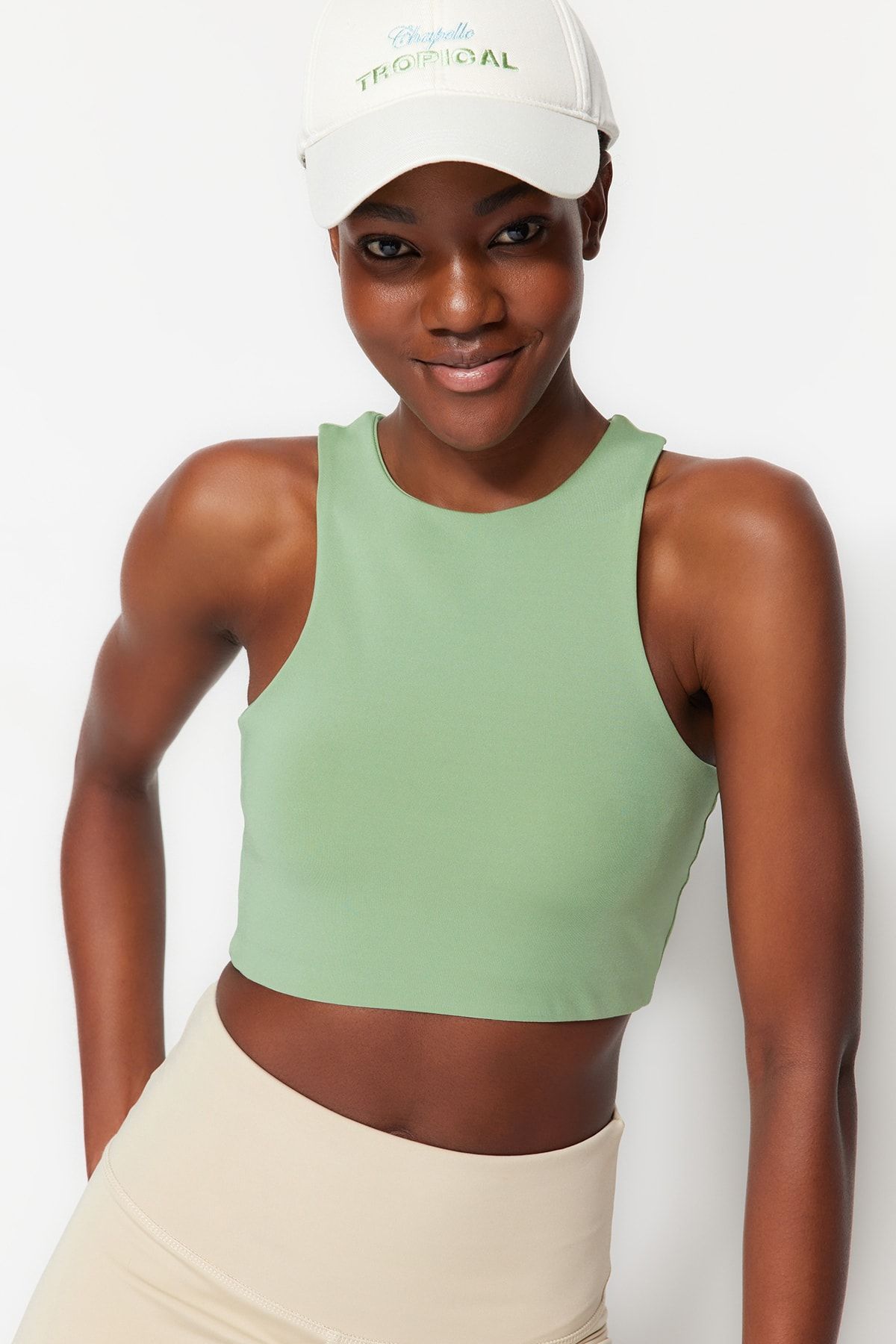 Trendyol Collection Water Green Medium Support/Shaping Halter Neck Knitted  Sports Bra THMSS23SS00016 - Trendyol