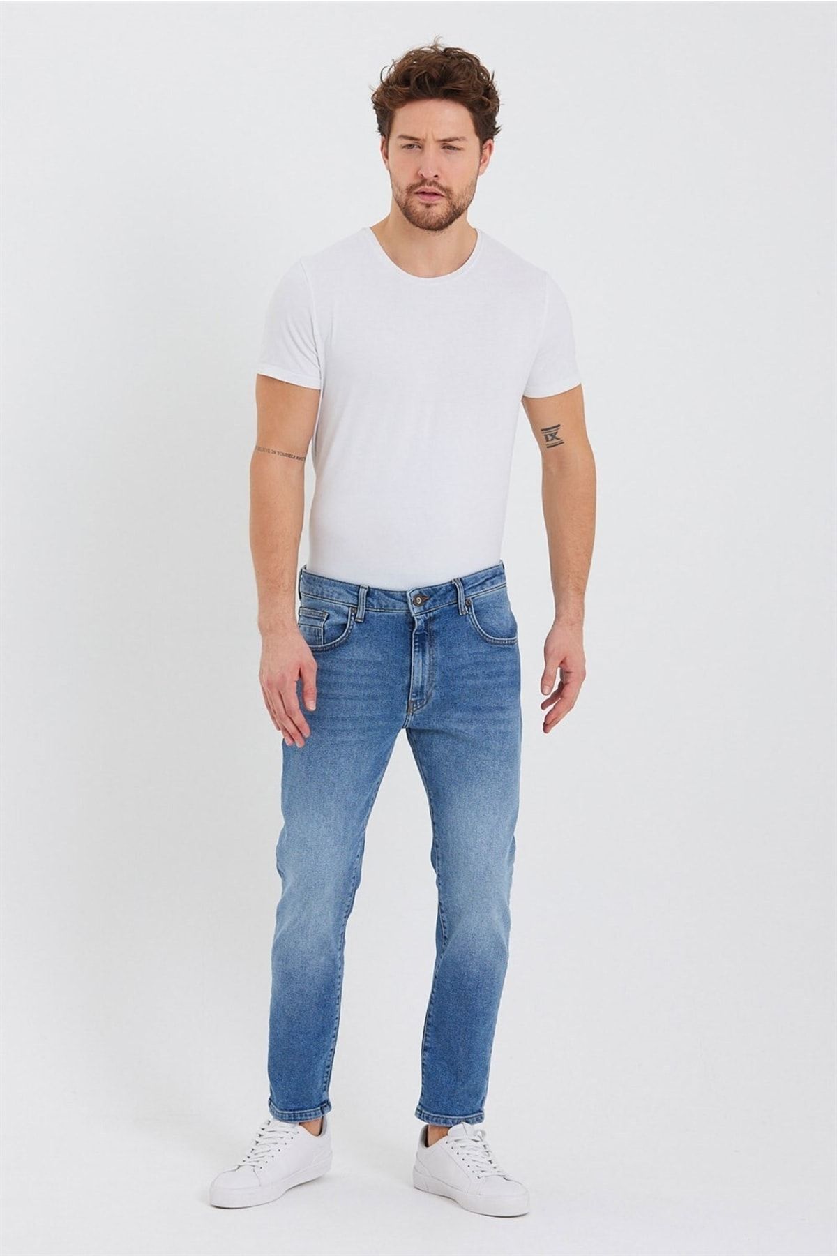VENA Erkek Smith Koyu Mavi Eskitme Yıkamalı Tapered Fit Jean Pantolon