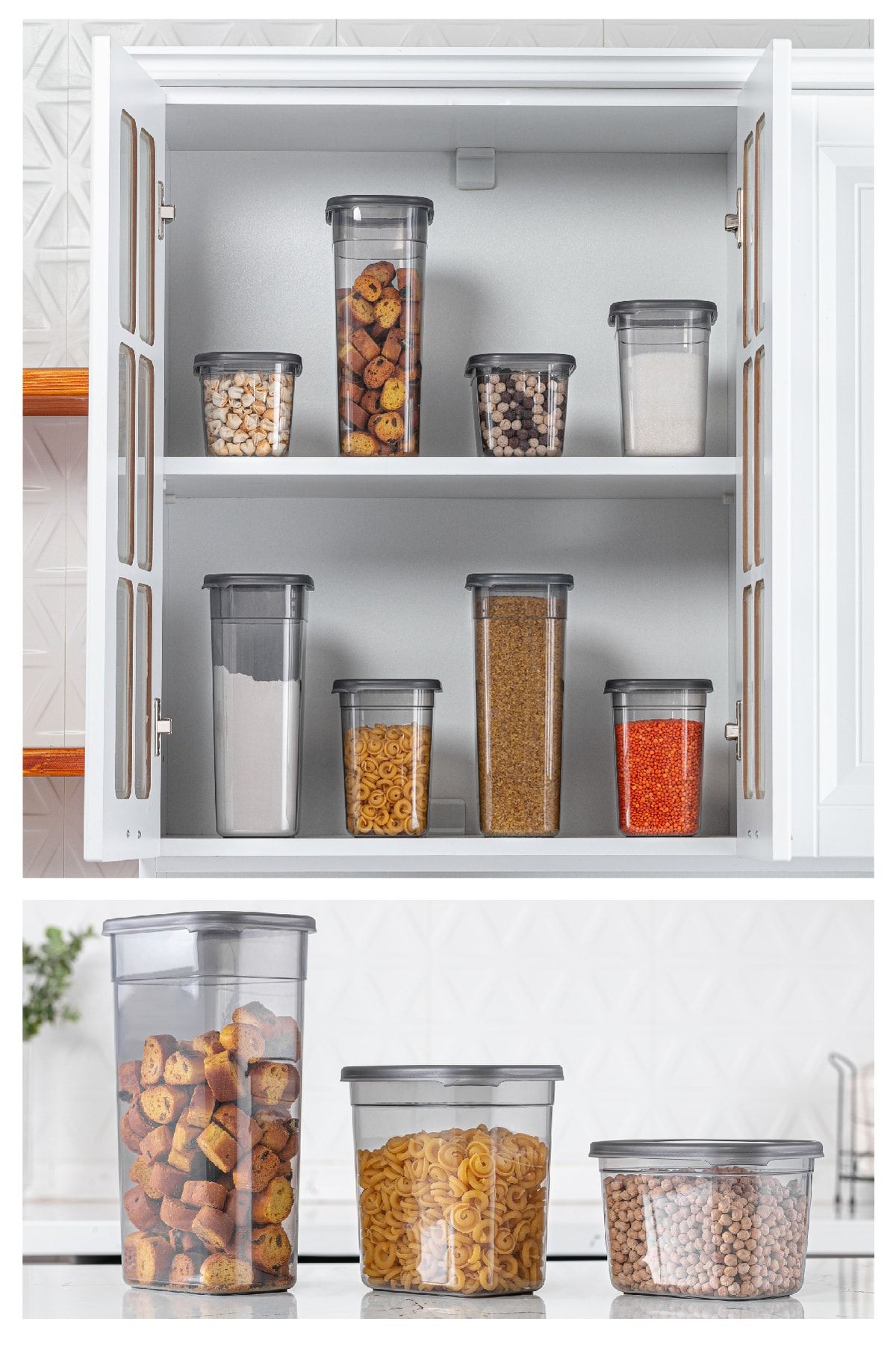 Vienev-Set of 12 with Label Peggy Long Rectangular Storage Container 2 Liters Anthracite 3