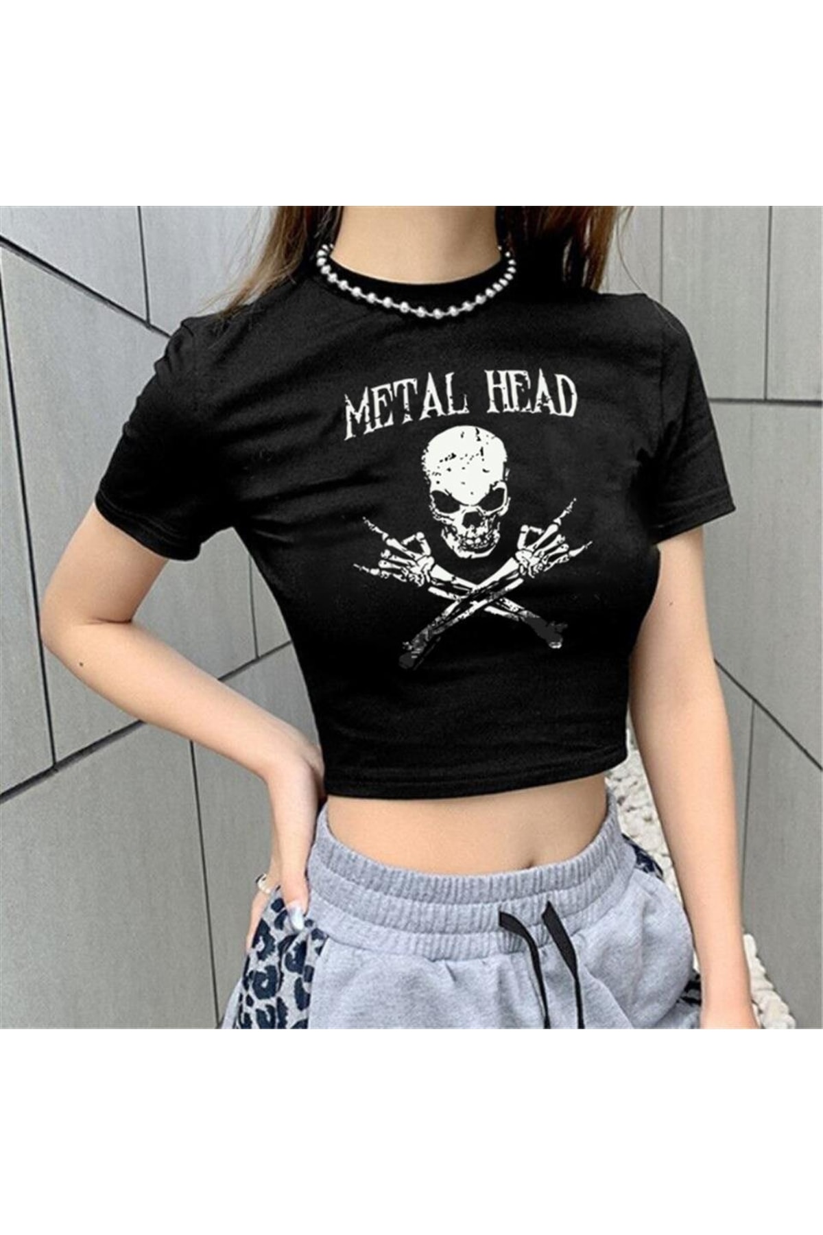 zolid wear Metal Head Skull Printed Black Crop