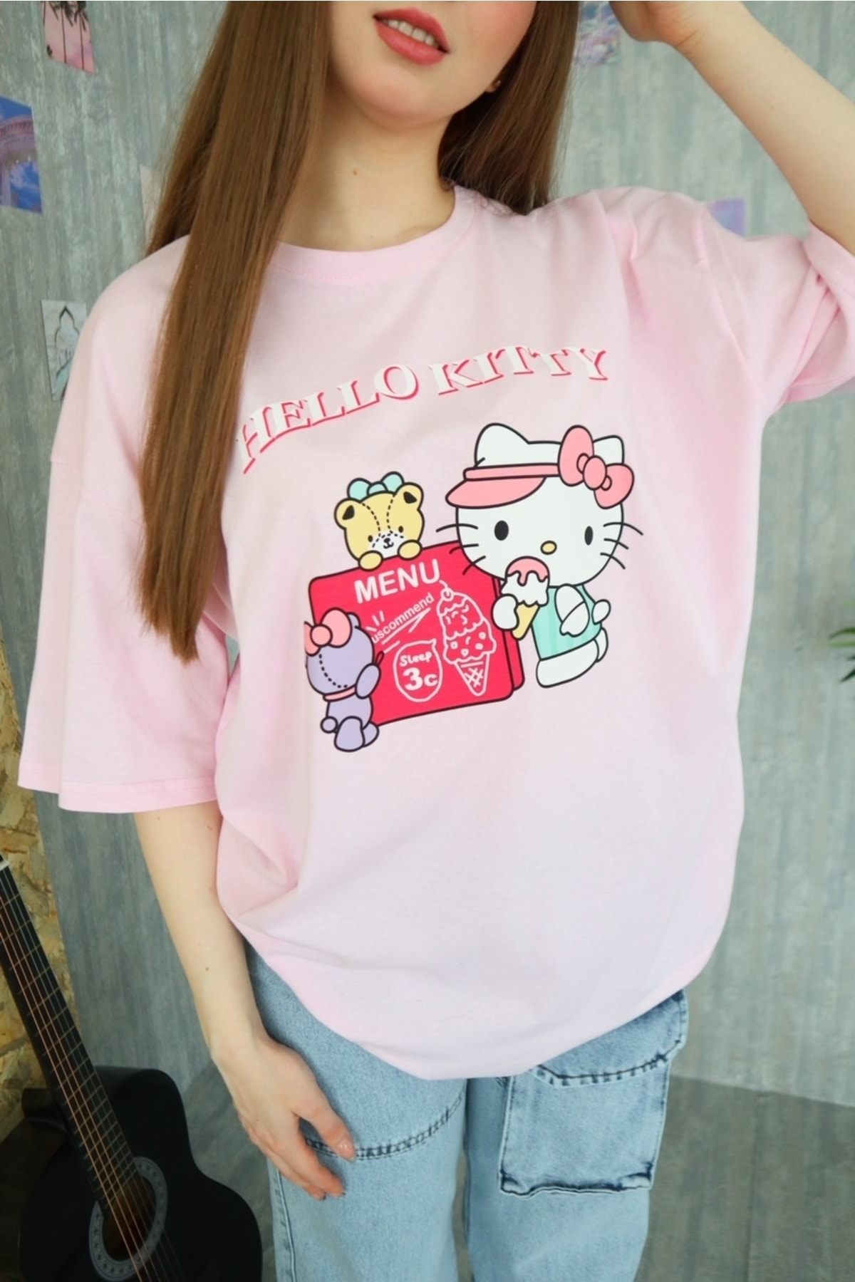EFBUTİK Pembe Unisex Hello Kitty Menü Tişört PG7006