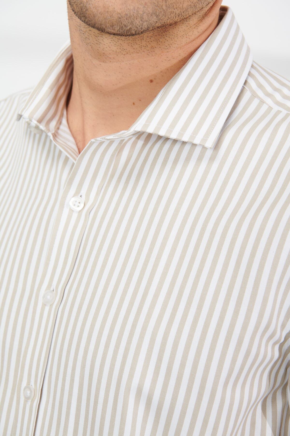 پیراهن آلتین ییلدیز کلاسیکس مردانه پنبه ای سفید  راه راه Slim Fit/اسلیم فیت    Slim/اسلیم فیت کژوال/روزمره | ALTINYILDIZ CLASSICS 4A2023200041 TR - تصویر 5
