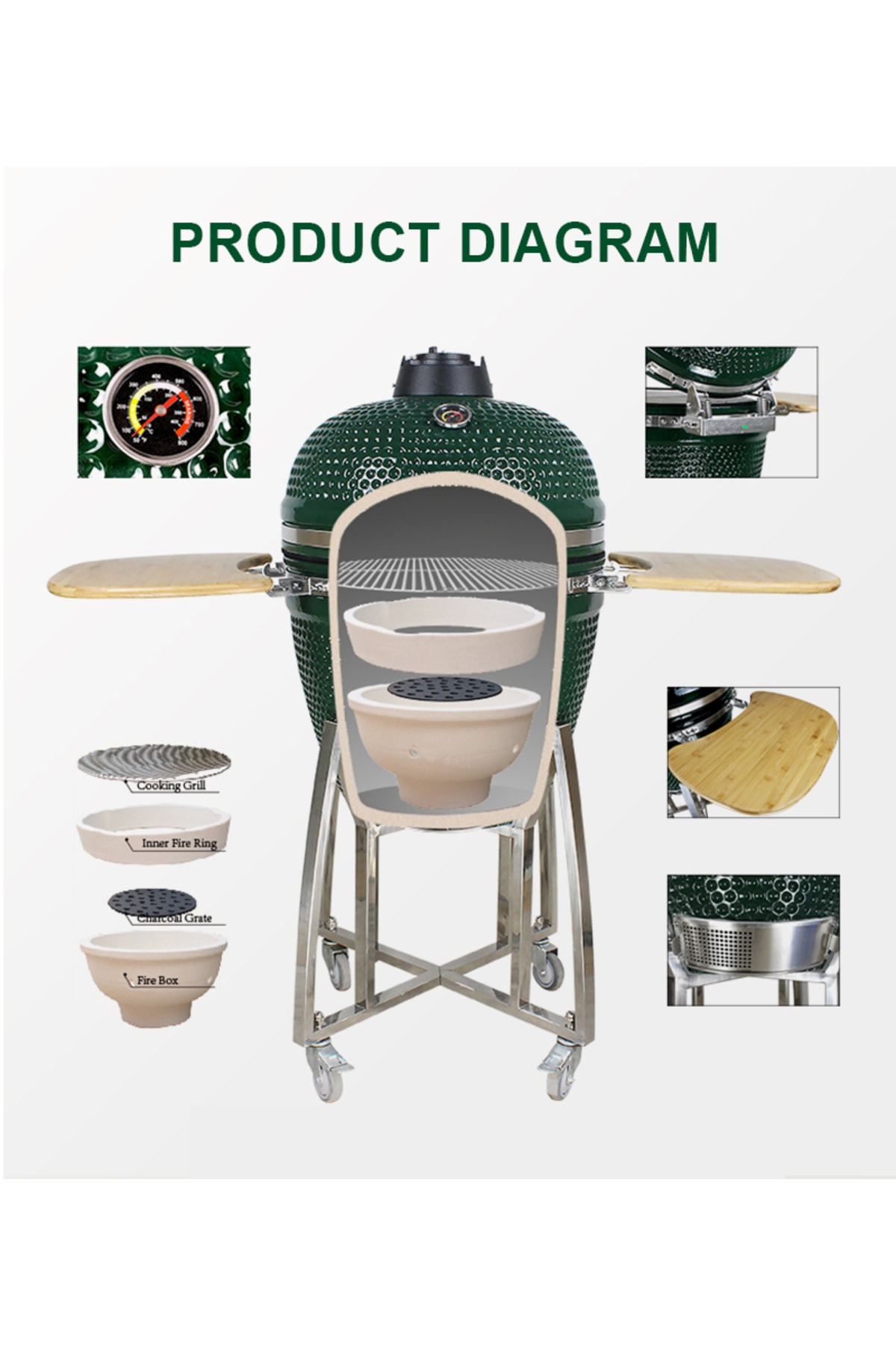 21' Kamado Mangal Large 55 Cm Yeşil 7