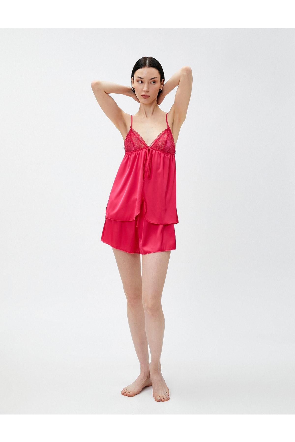 Koton Saten Babydoll Ince Askılı Dantelli BY6961